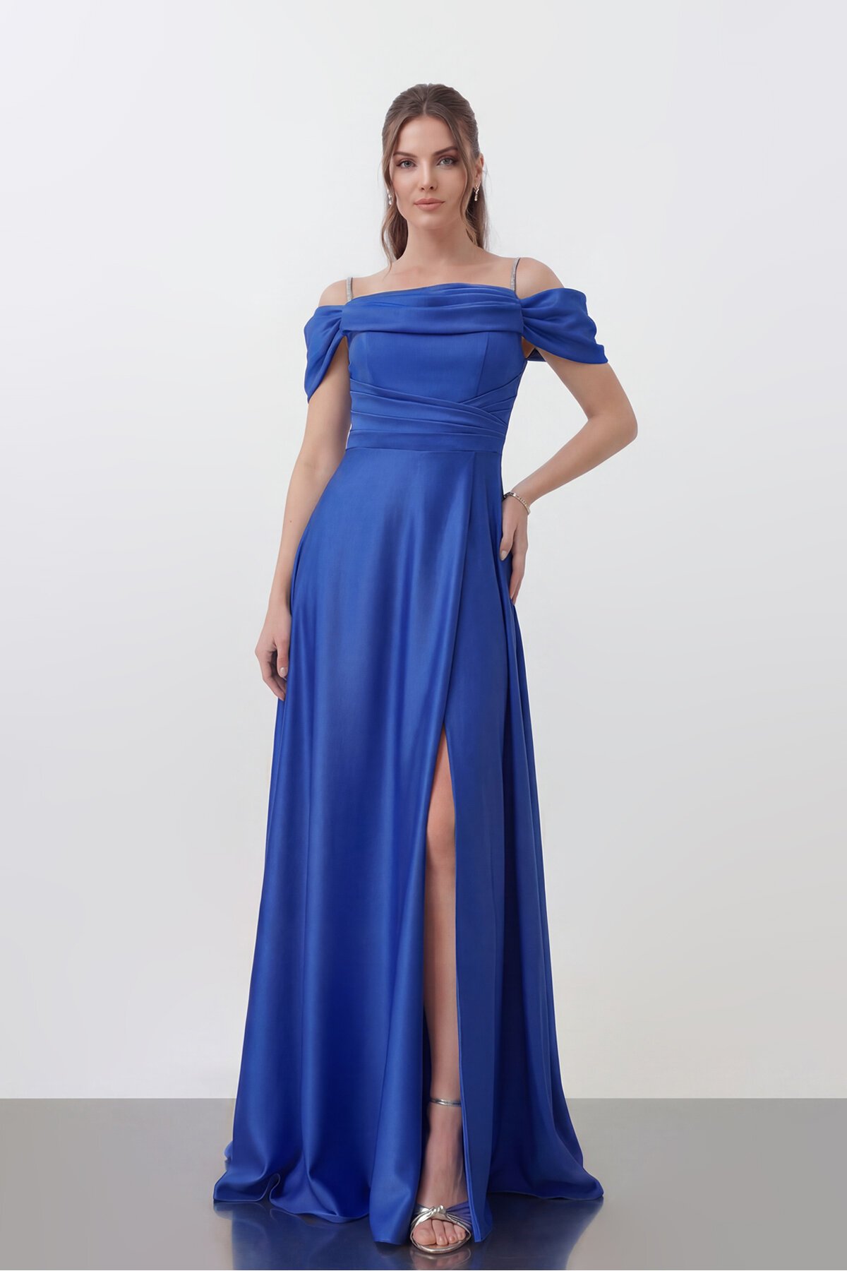 Drape Detaylı Yırtmaçlı Elbise - 1440