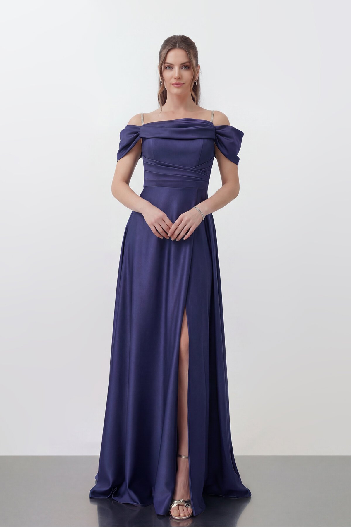 Drape Detaylı Yırtmaçlı Elbise - 1440