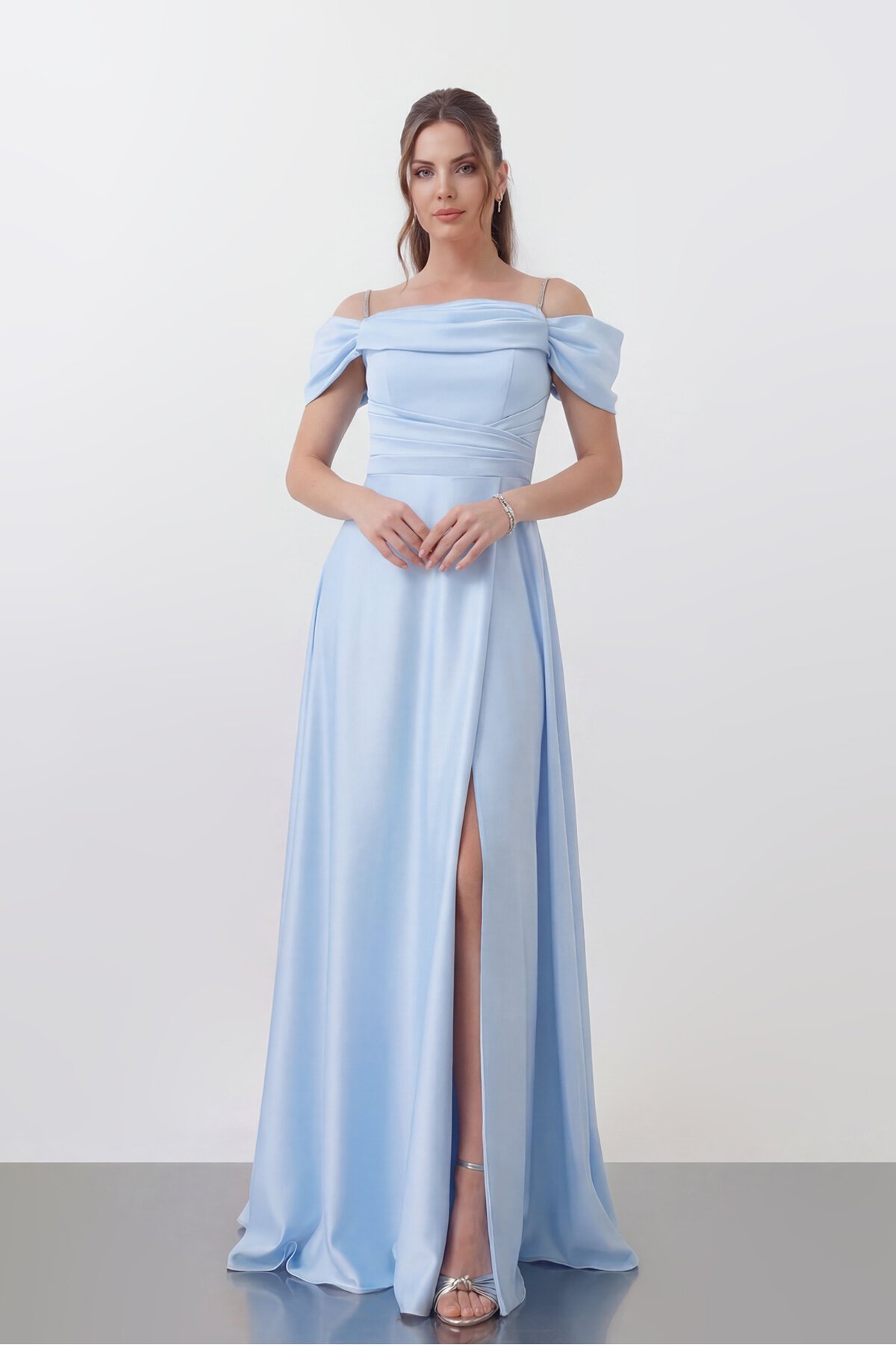 Drape Detaylı Yırtmaçlı Elbise - 1440