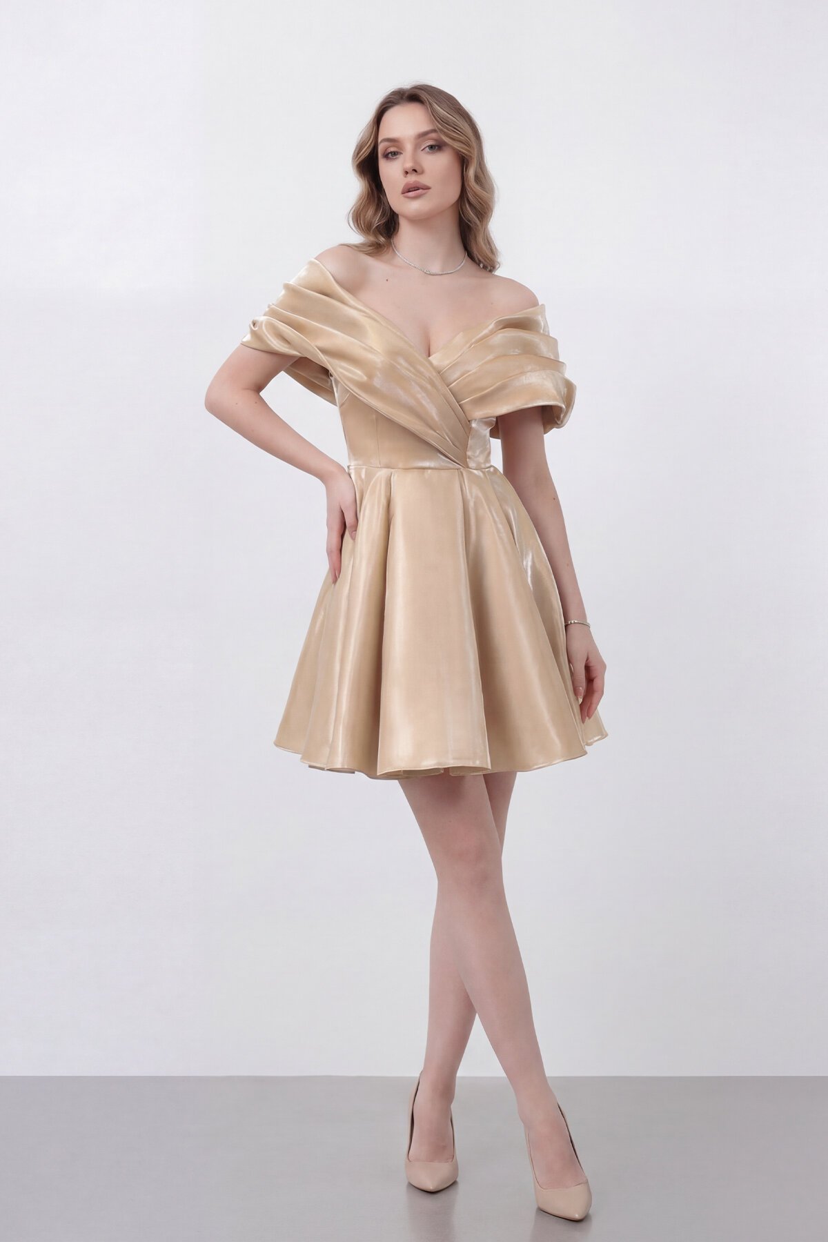 Drapeli Kayık Yaka Elbise - 1843