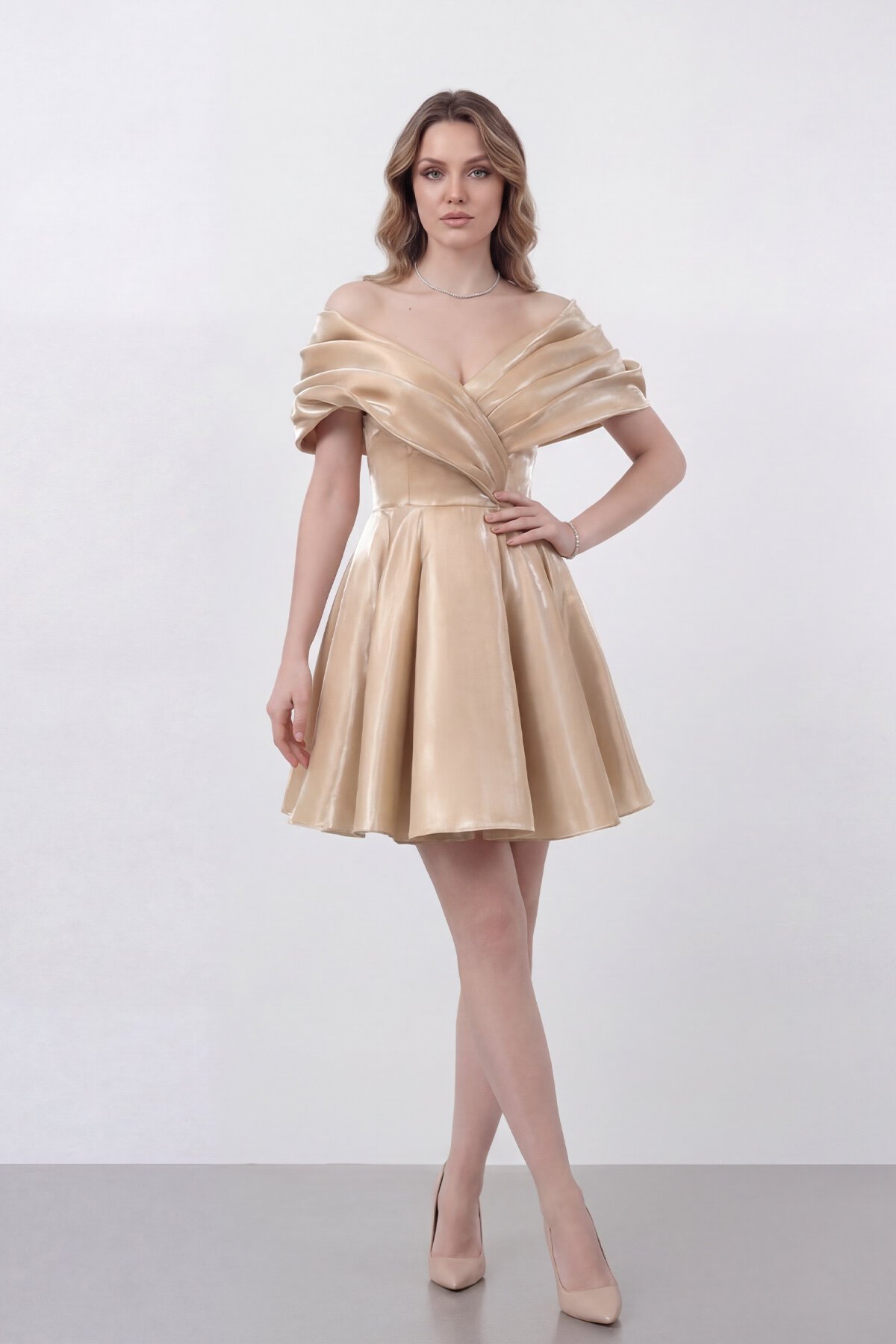 Drapeli Kayık Yaka Elbise - 1843