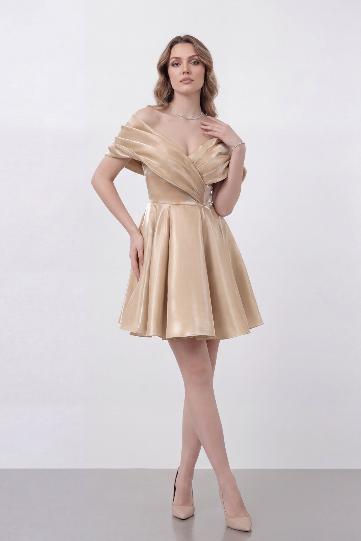 Drapeli Kayık Yaka Elbise - 1843