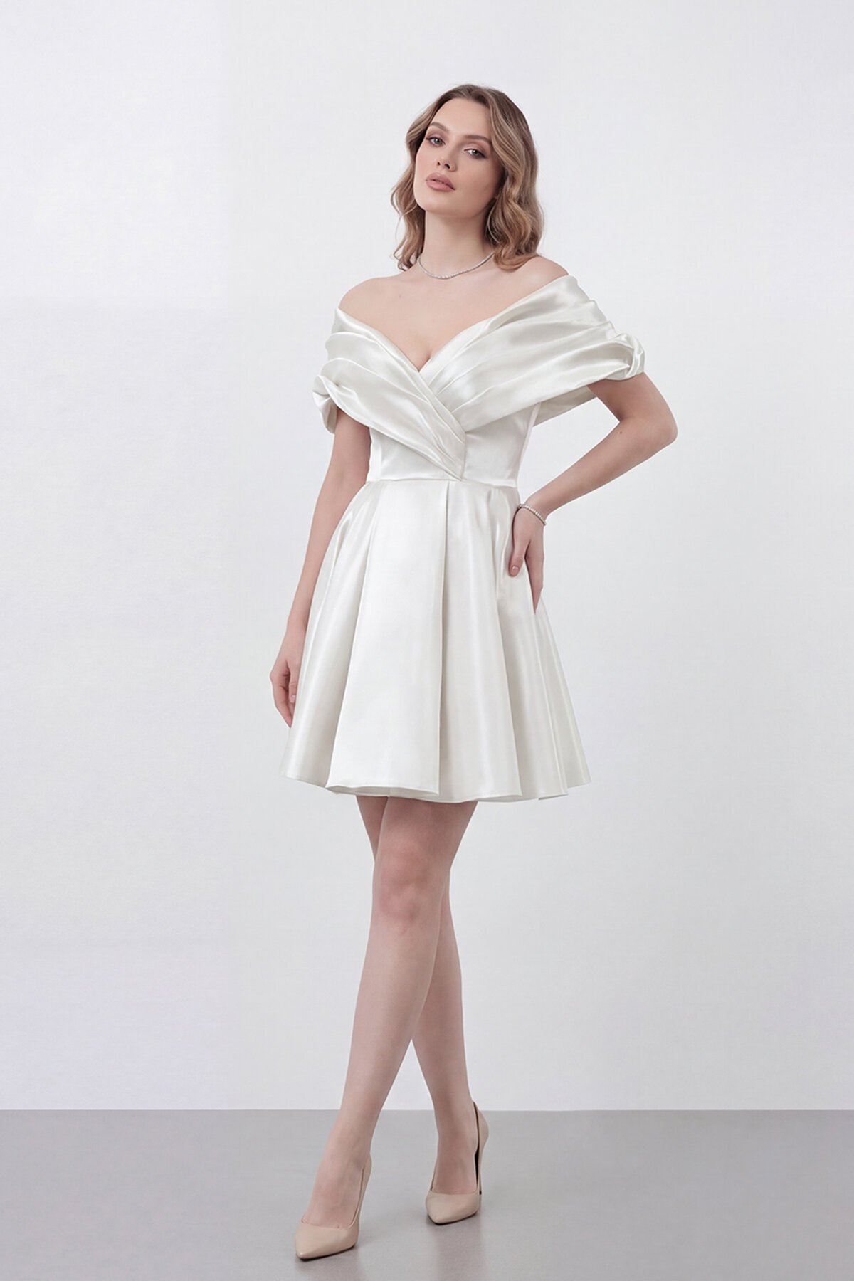 Drapeli Kayık Yaka Elbise - 1843