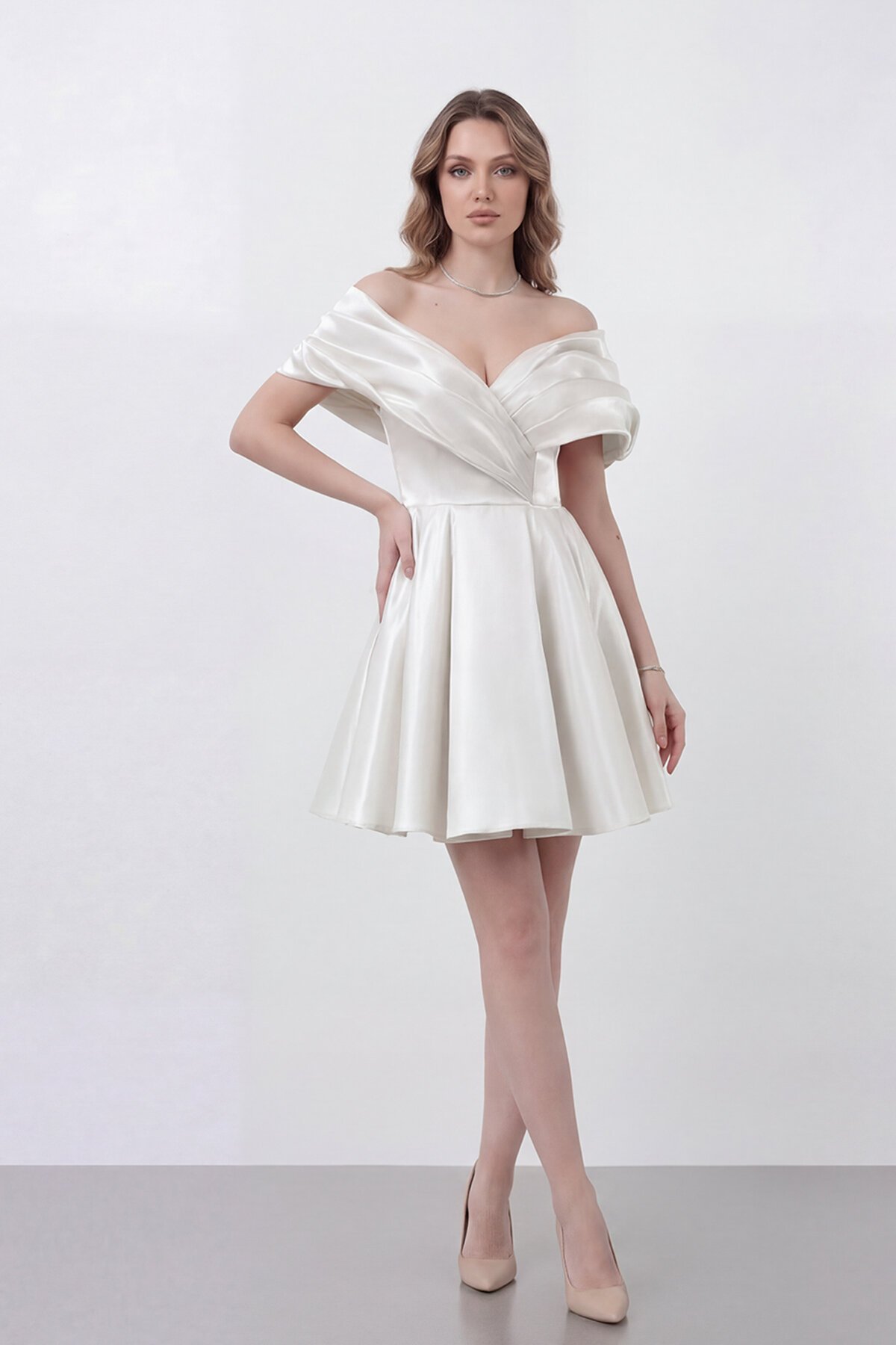 Drapeli Kayık Yaka Elbise - 1843