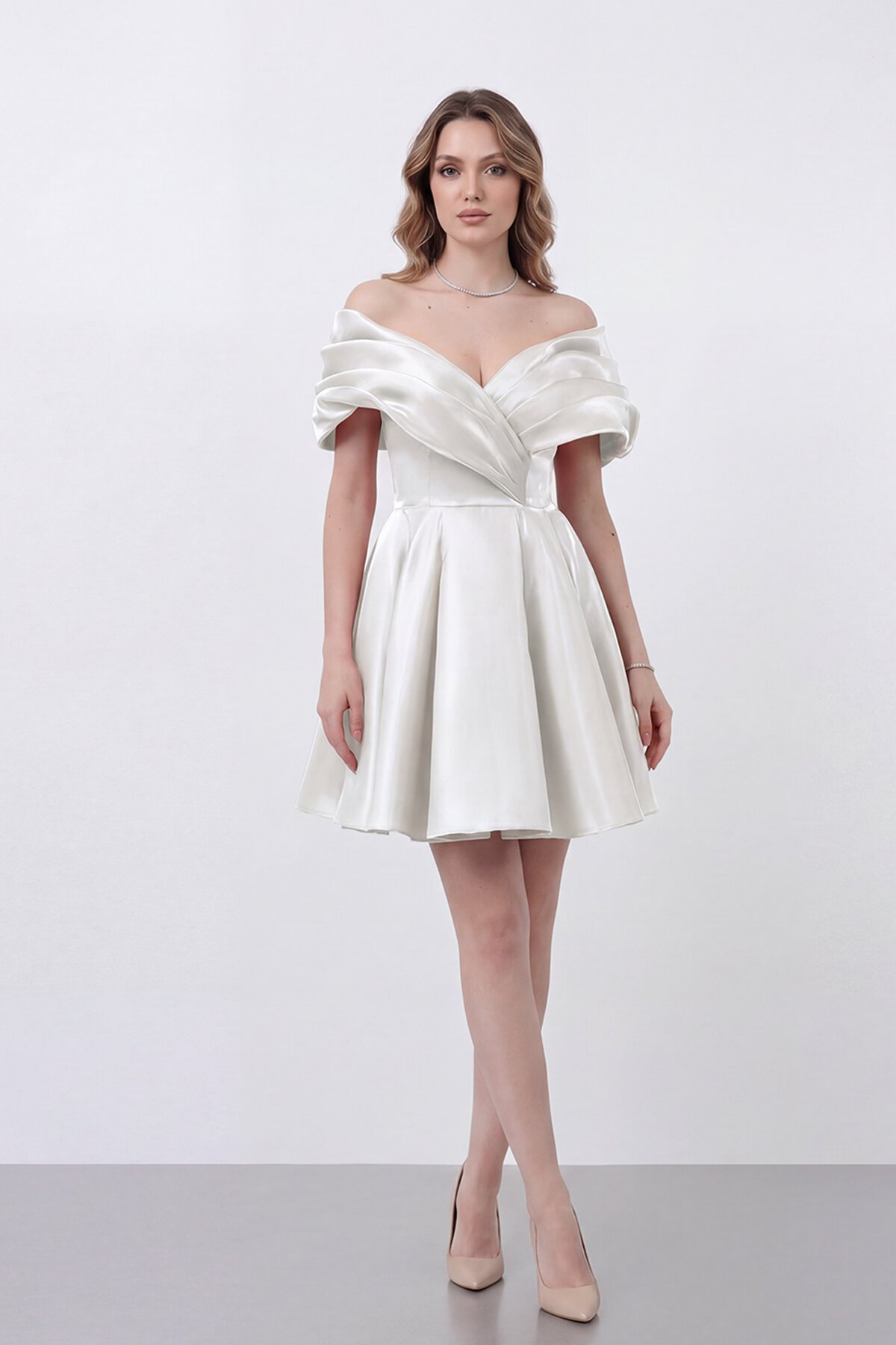 Drapeli Kayık Yaka Elbise - 1843