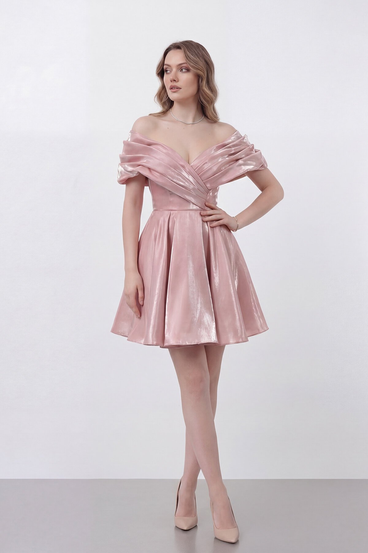 Drapeli Kayık Yaka Elbise - 1843