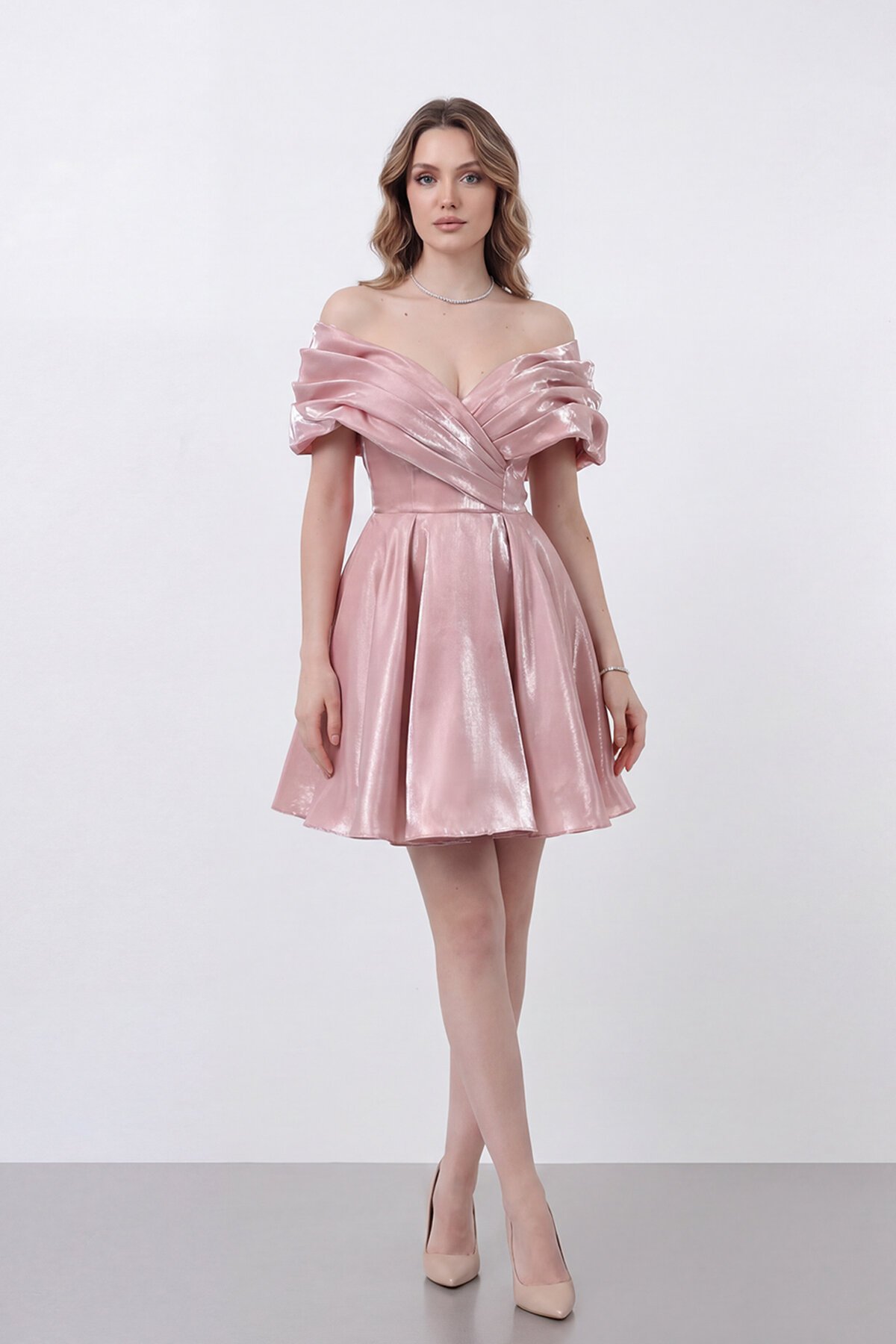 Drapeli Kayık Yaka Elbise - 1843