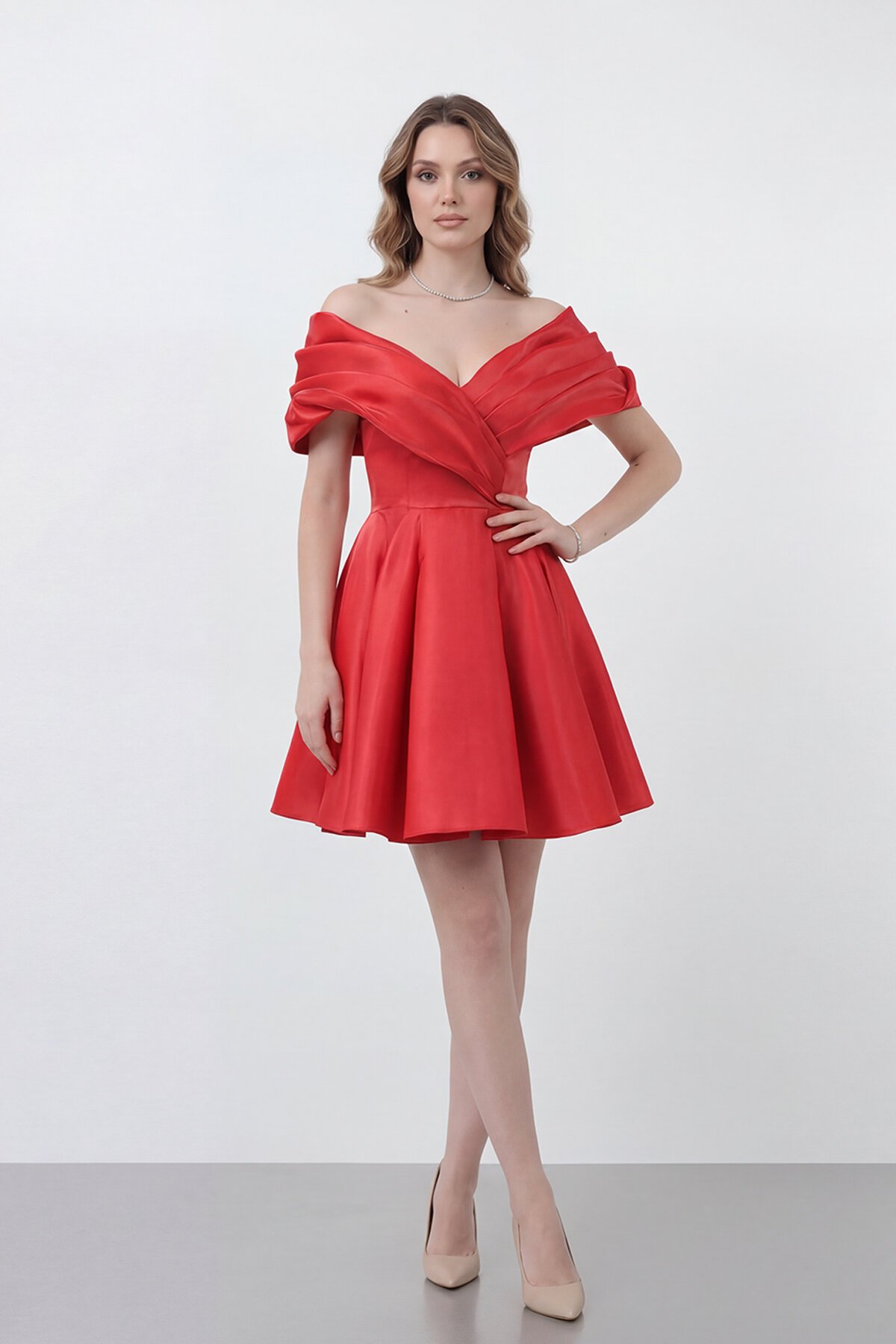 Drapeli Kayık Yaka Elbise - 1843