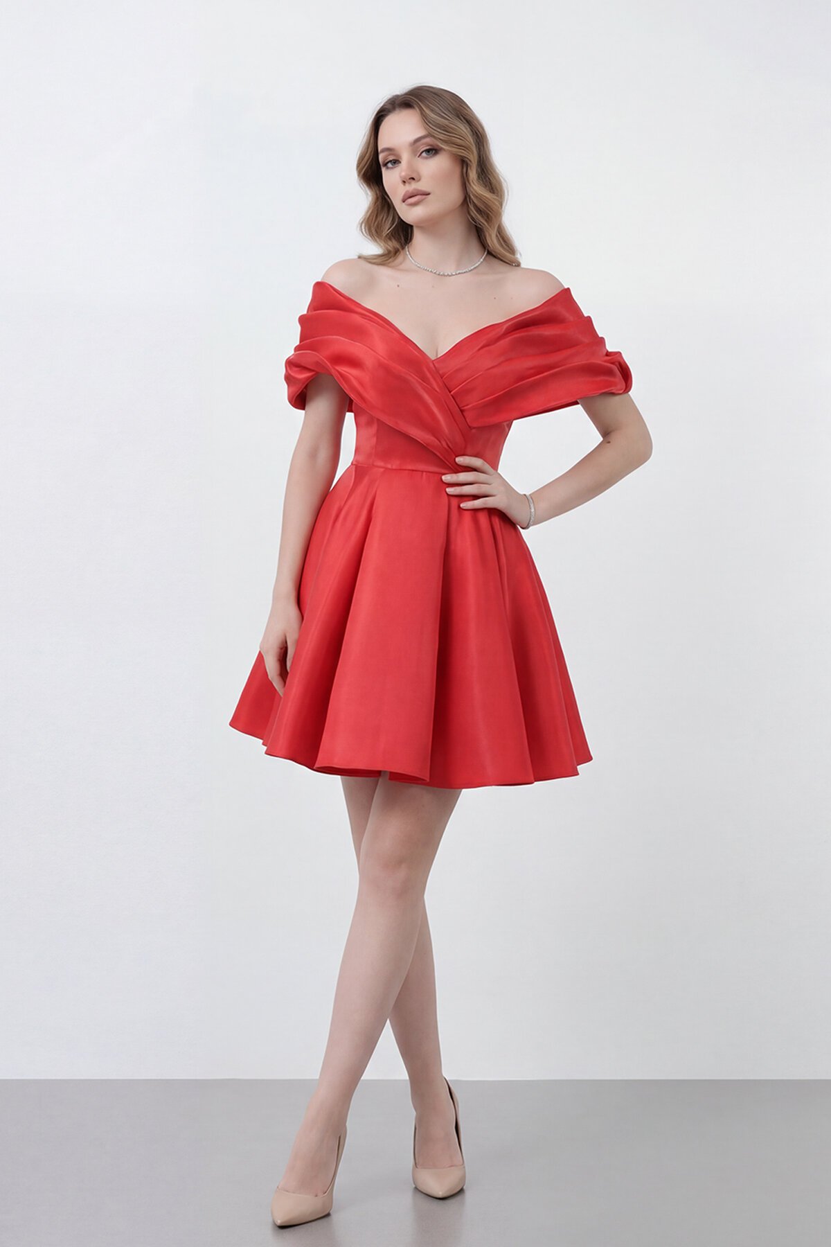 Drapeli Kayık Yaka Elbise - 1843