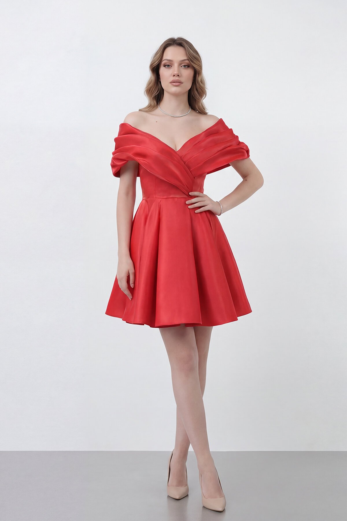 Drapeli Kayık Yaka Elbise - 1843