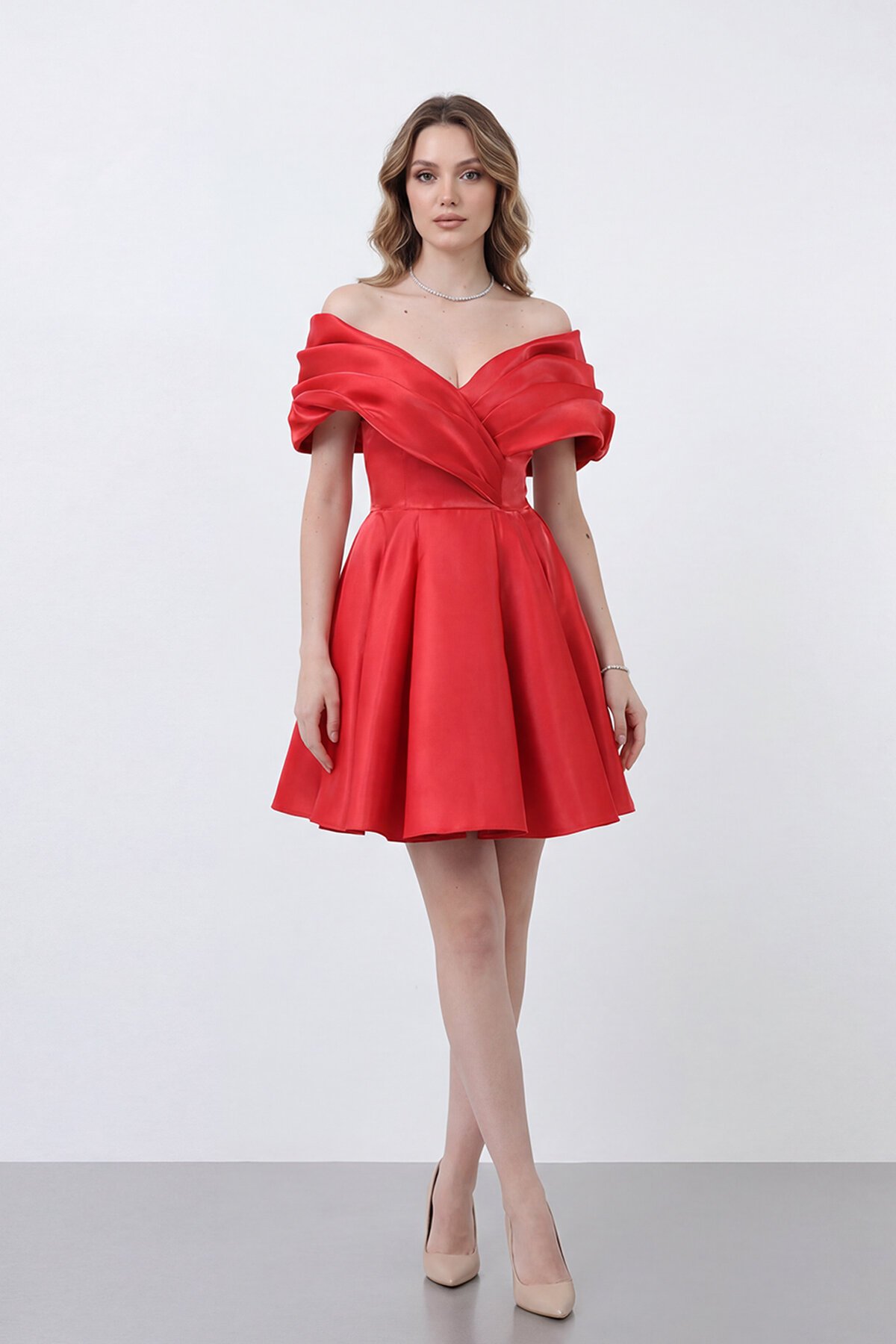 Drapeli Kayık Yaka Elbise - 1843