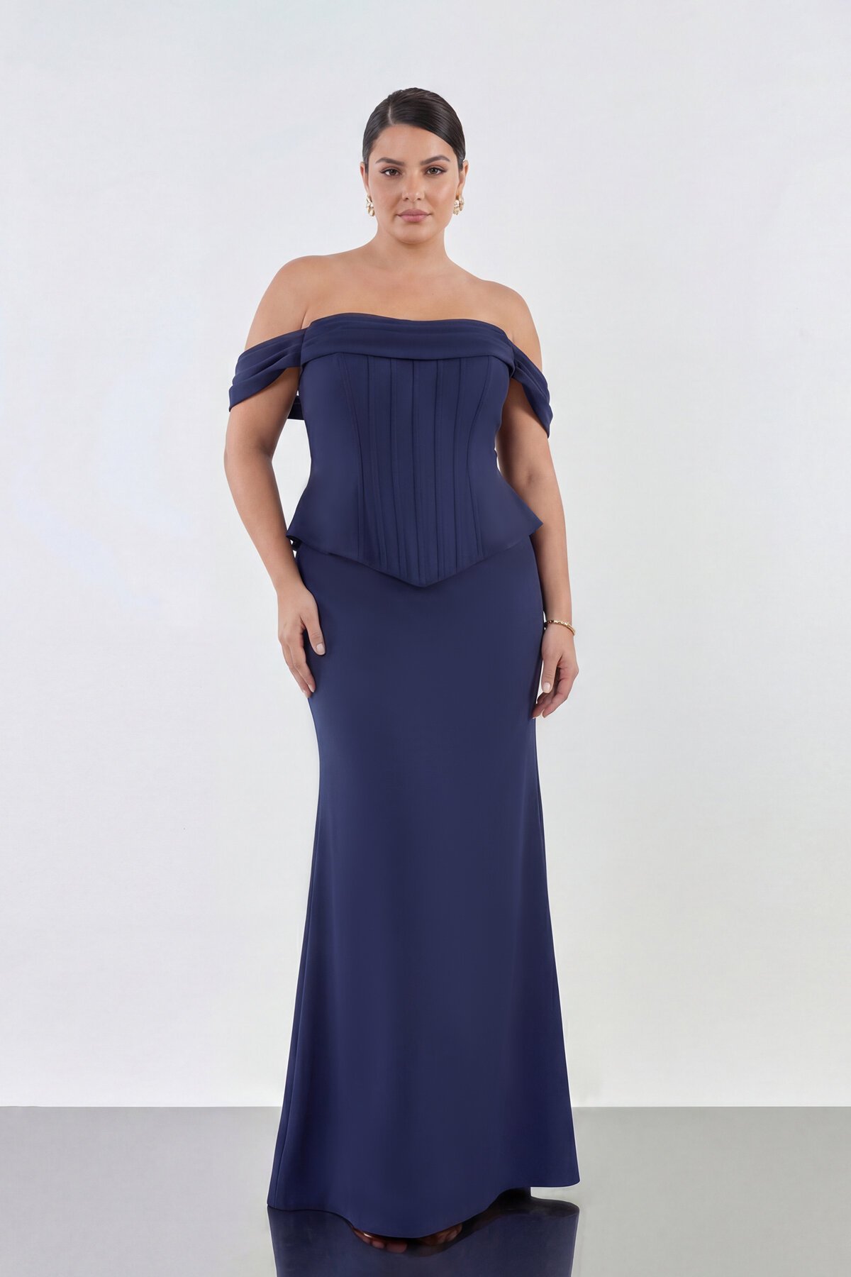 Drapeli Korsaj Formlu Omuz Açık Uzun Abiye - 2104