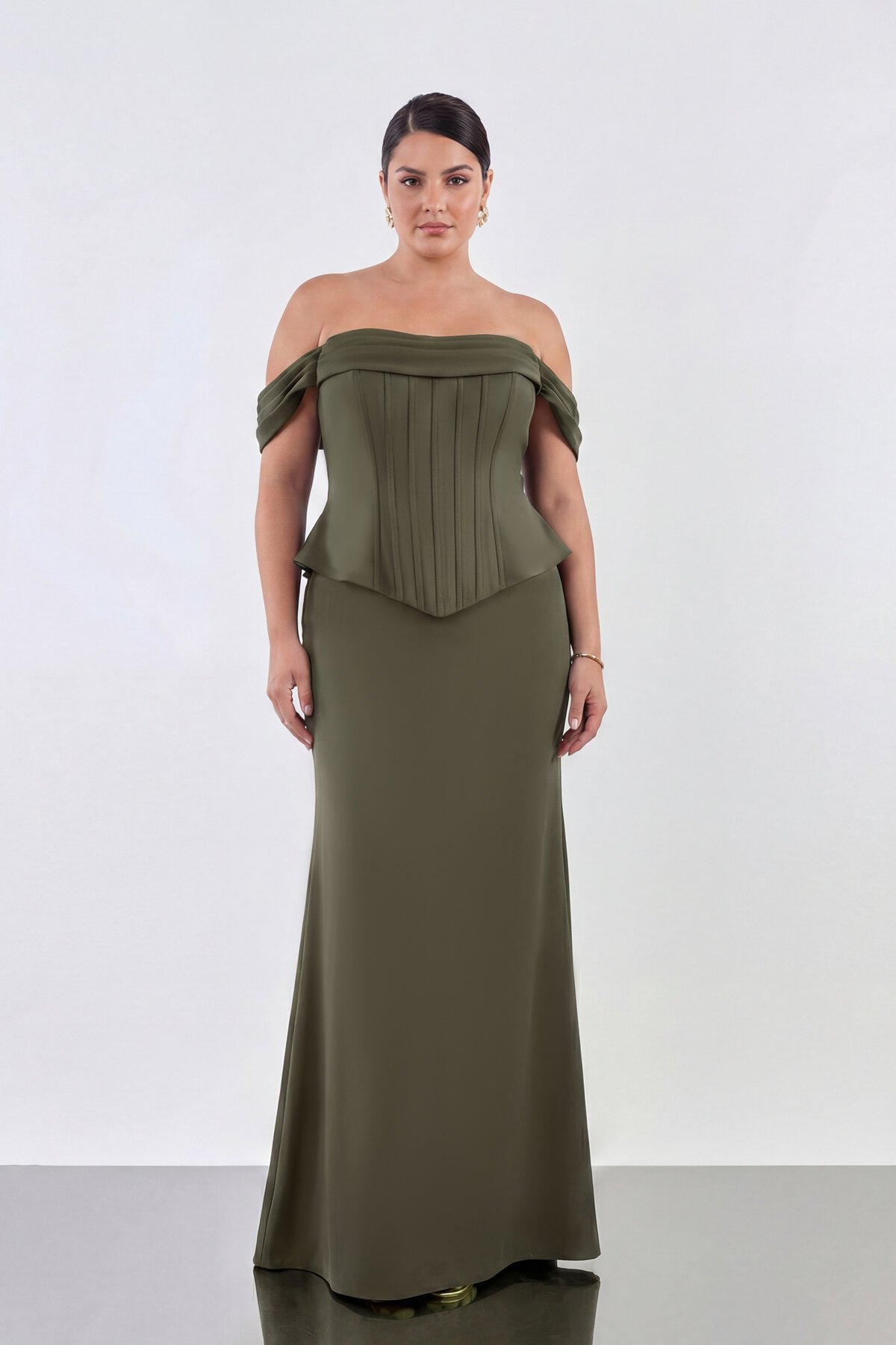 Drapeli Korsaj Formlu Omuz Açık Uzun Abiye - 2104