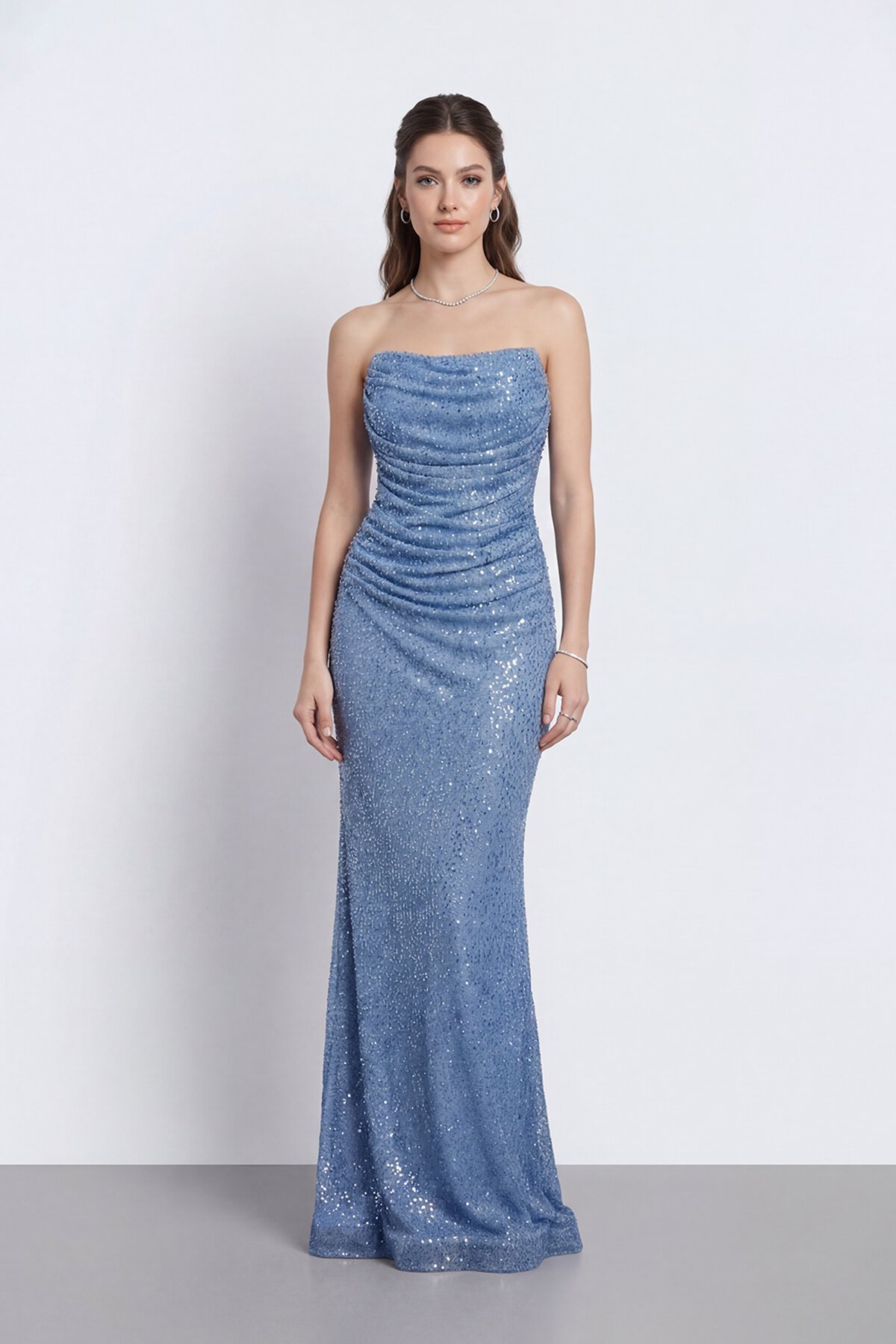 Drapeli Straplez Abiye - 2110