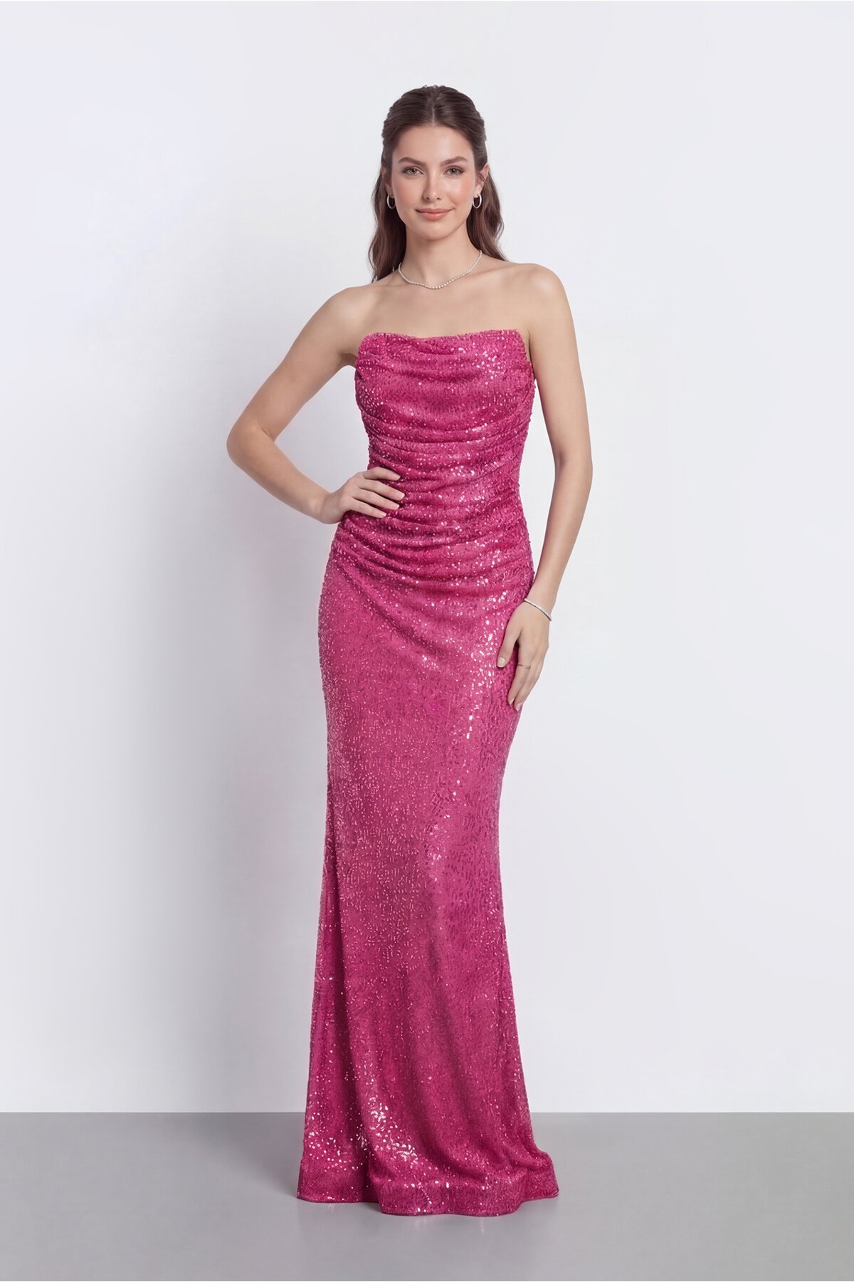 Drapeli Straplez Abiye - 2110