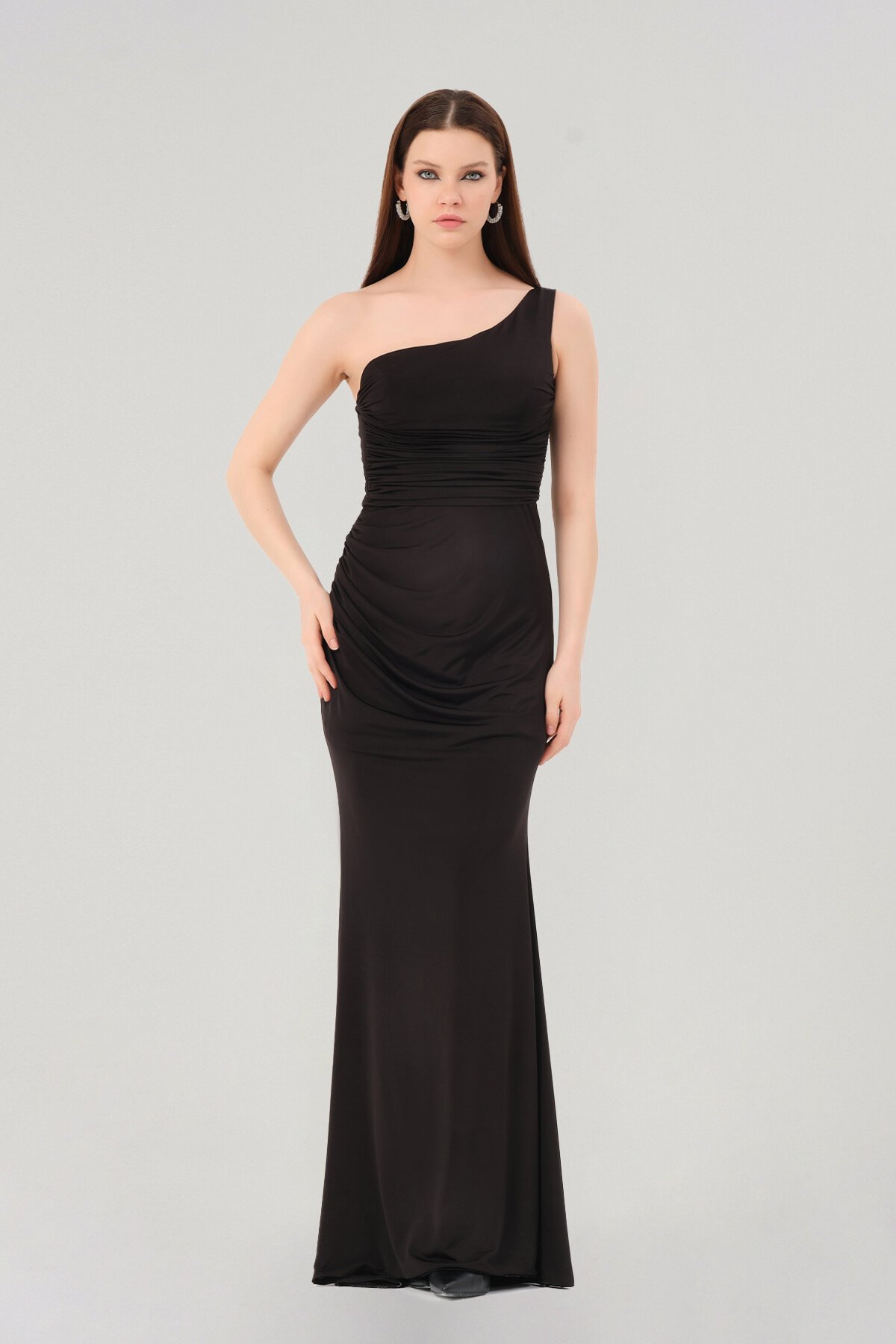 Drapeli Tek Omuzlu Elbise - 1578