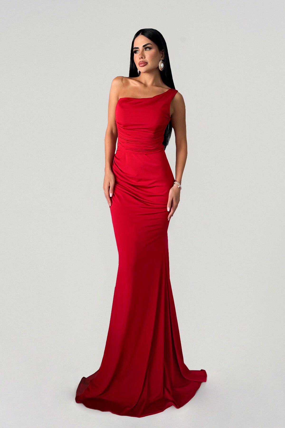 Drapeli Tek Omuzlu Elbise - 1578