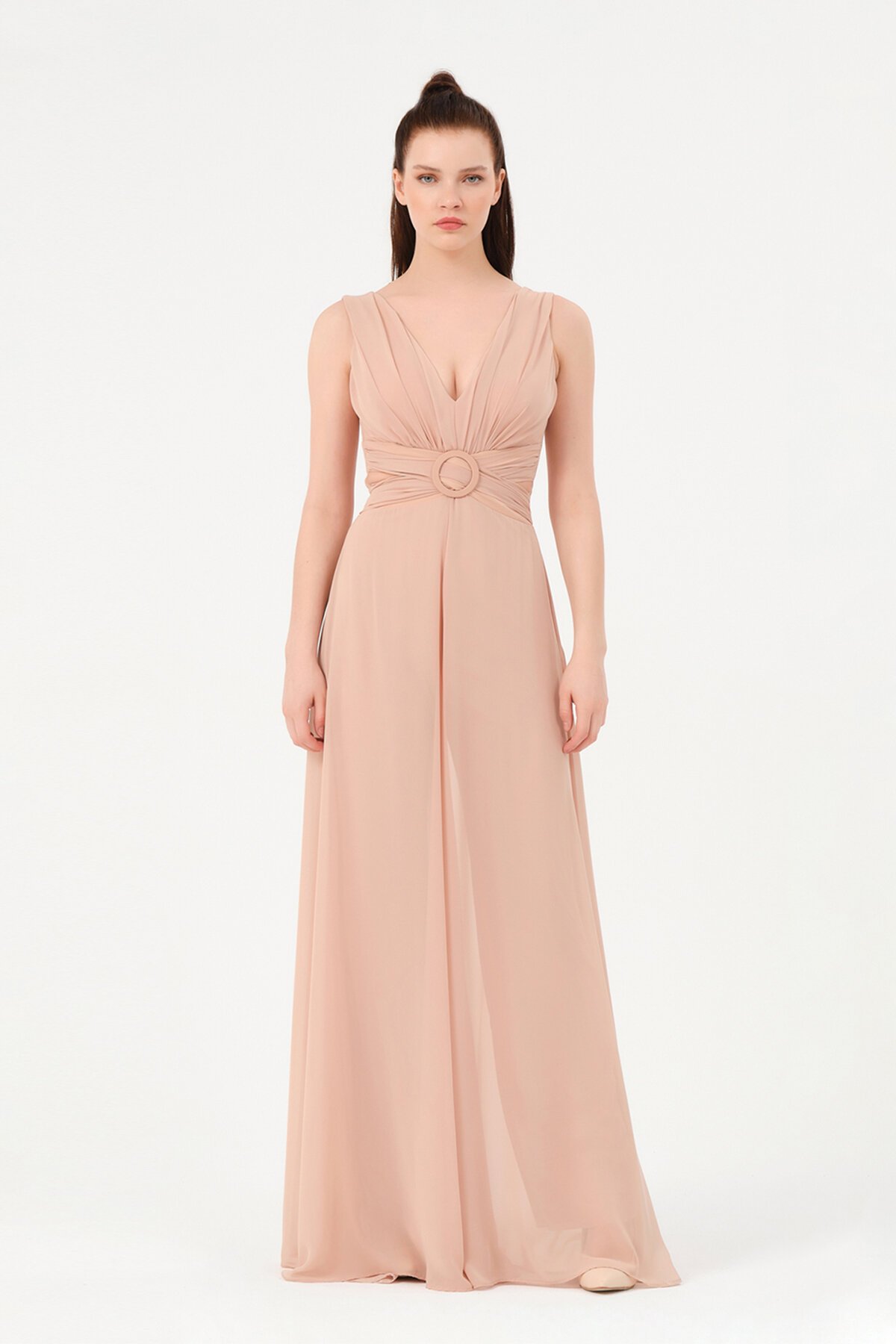 Drapeli Toka Detaylı Şifon Tulum - 1300