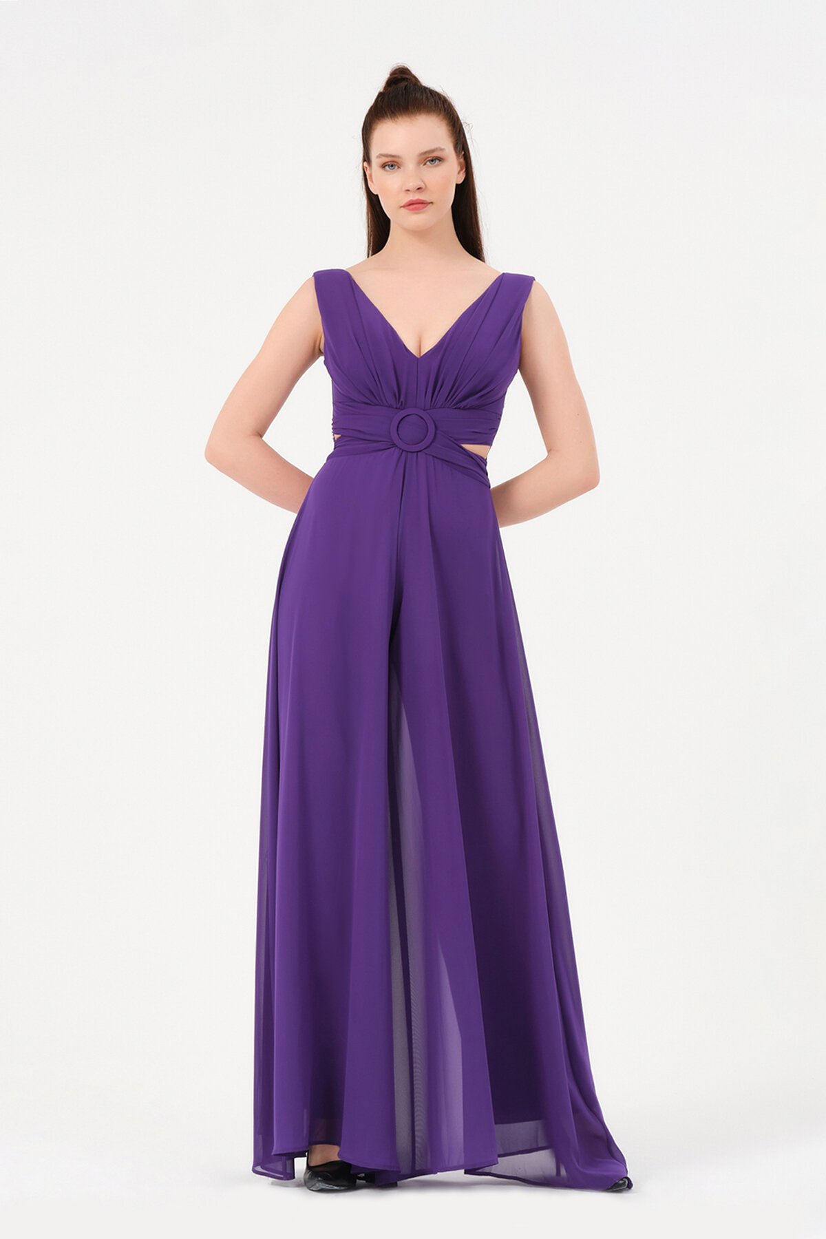 Drapeli Toka Detaylı Şifon Tulum - 1300