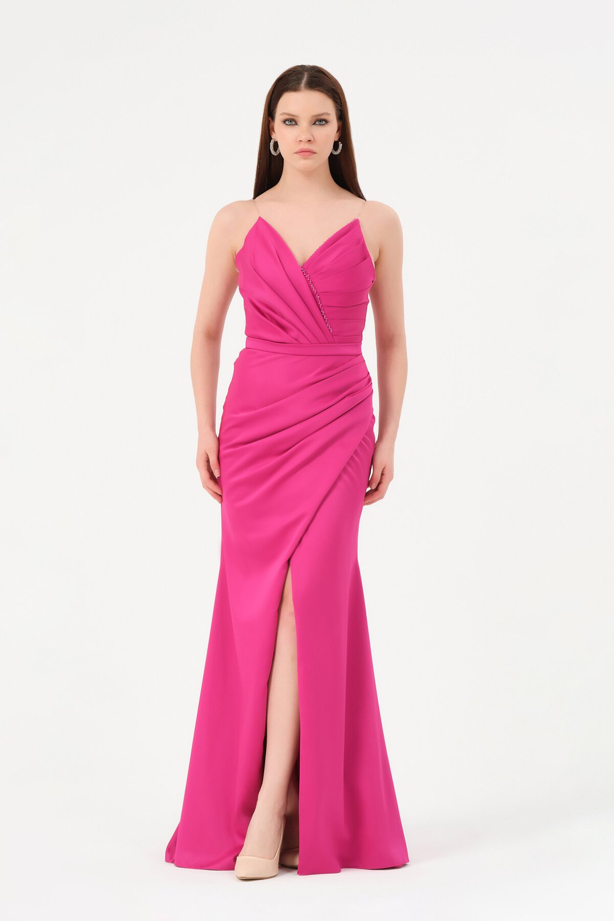 Drapeli Yırtmaçlı Elbise - 1548