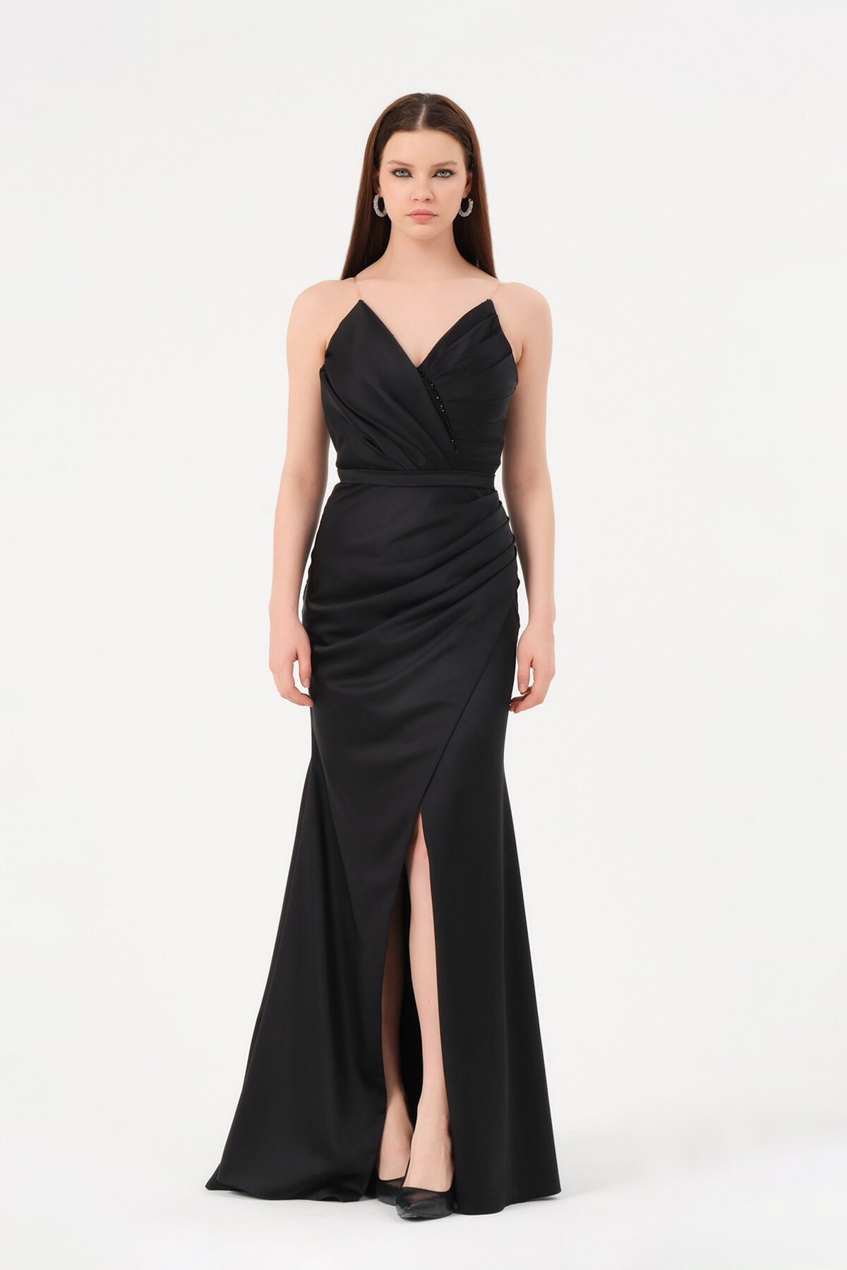 Drapeli Yırtmaçlı Elbise - 1548