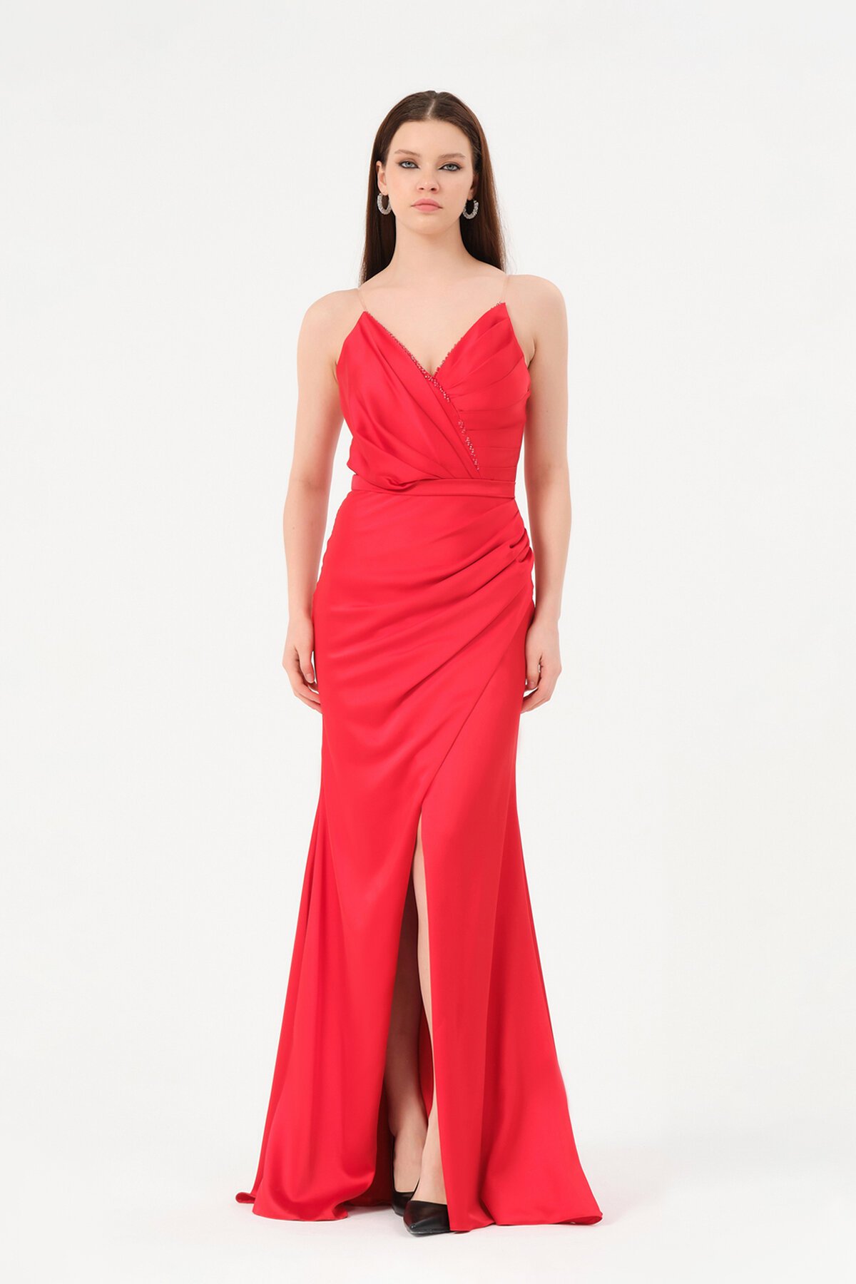 Drapeli Yırtmaçlı Elbise - 1548