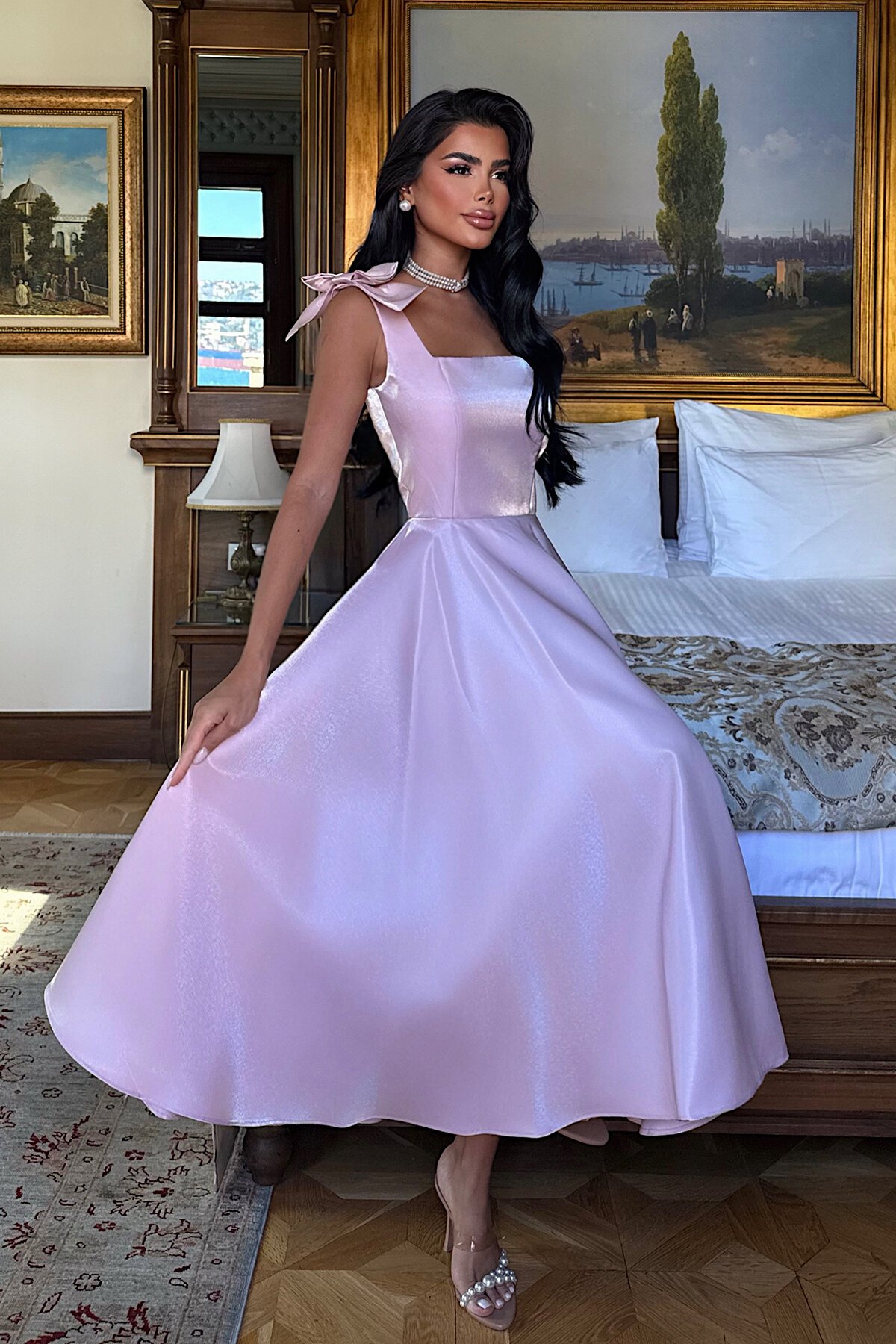 Fiyonk Askılı Midi Elbise - 1789