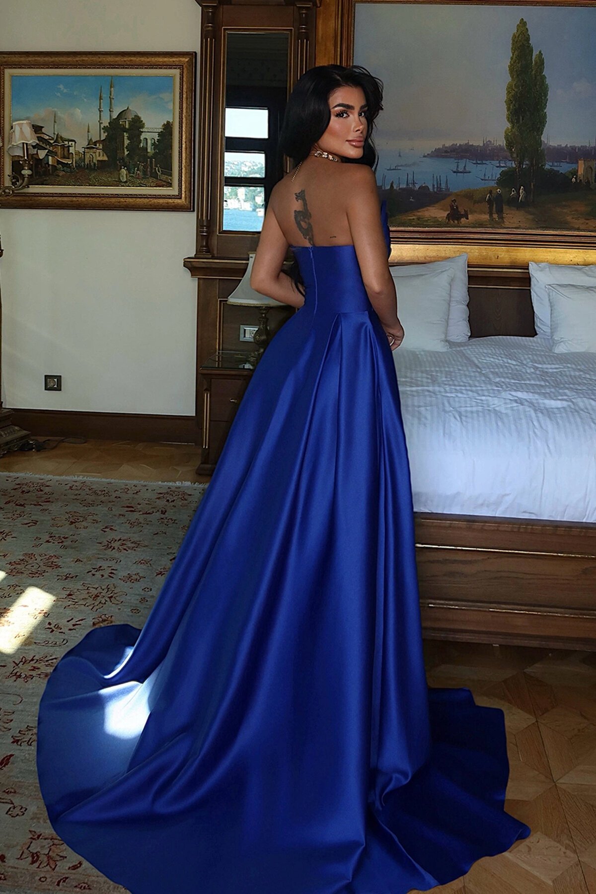 Göğüs Detaylı Straplez Elbise - 1886