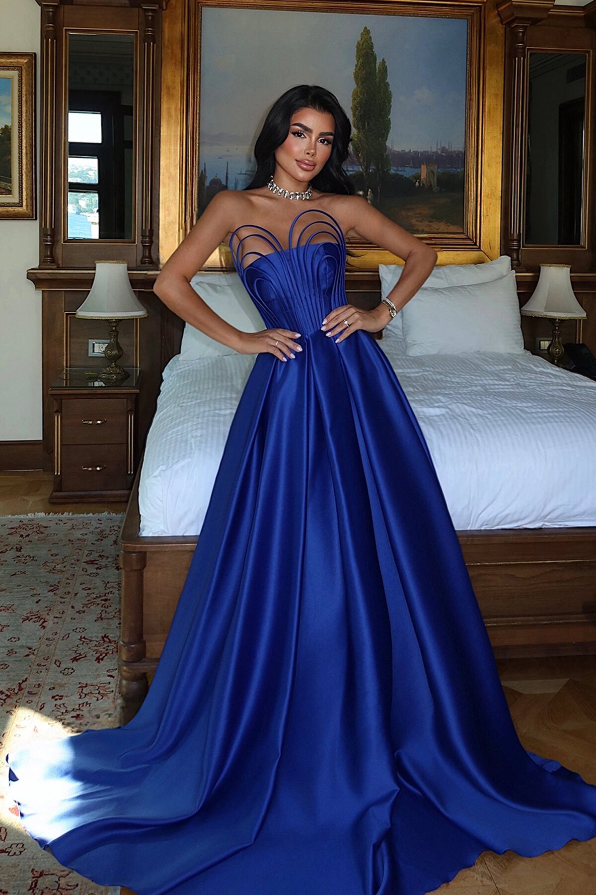 Göğüs Detaylı Straplez Elbise - 1886