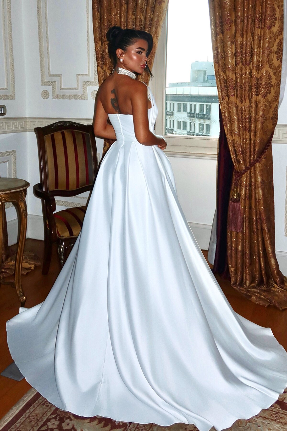 Göğüs Detaylı Straplez Elbise - 1886