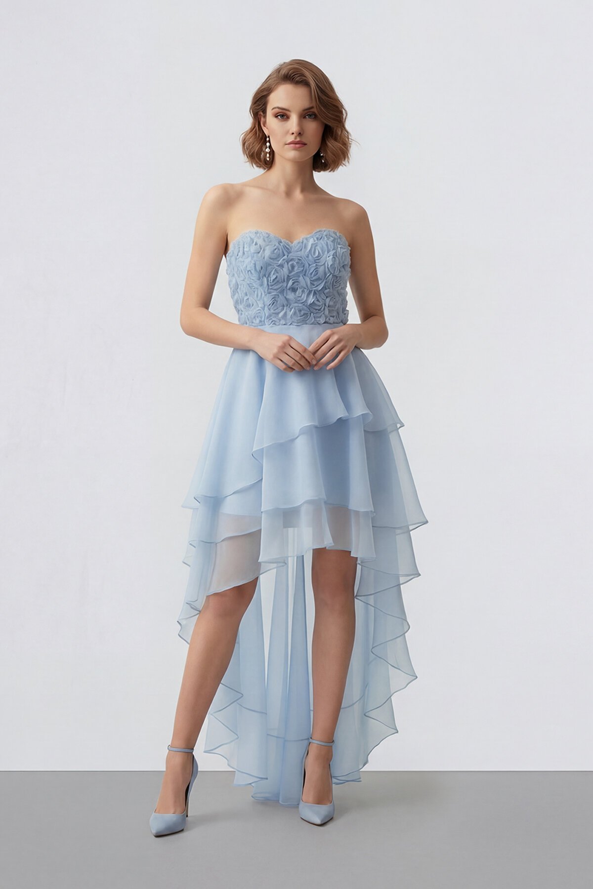 Gül Dokulu Kat Kat Şifon Abiye - 2031