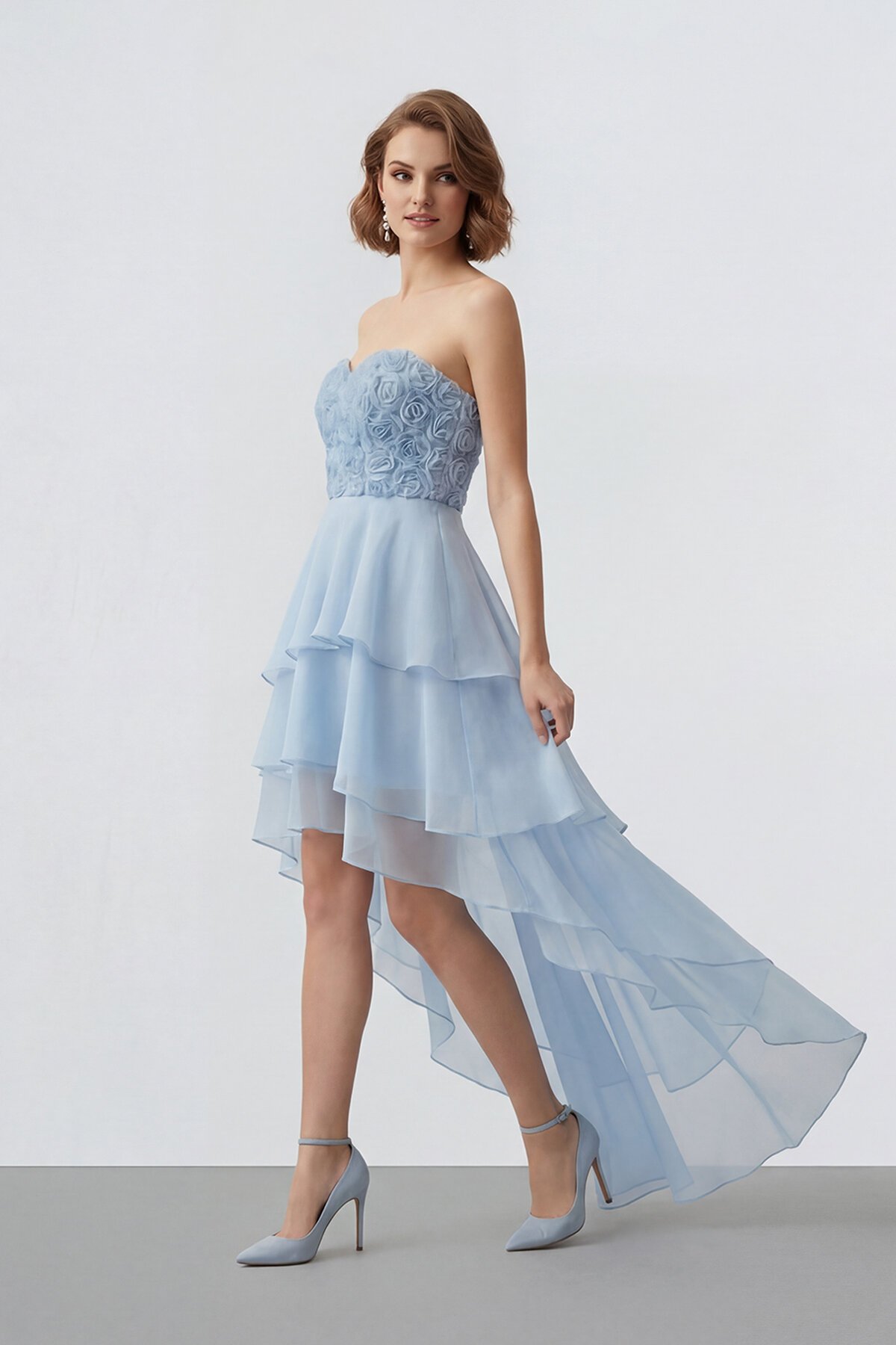 Gül Dokulu Kat Kat Şifon Abiye - 2031