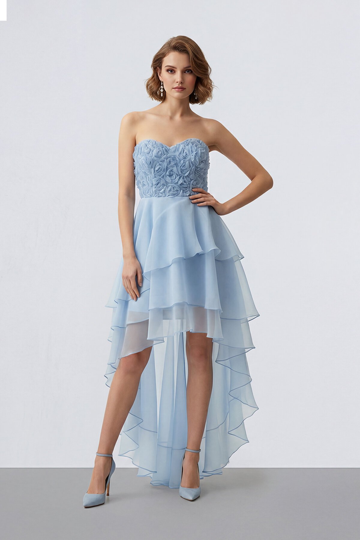 Gül Dokulu Kat Kat Şifon Abiye - 2031