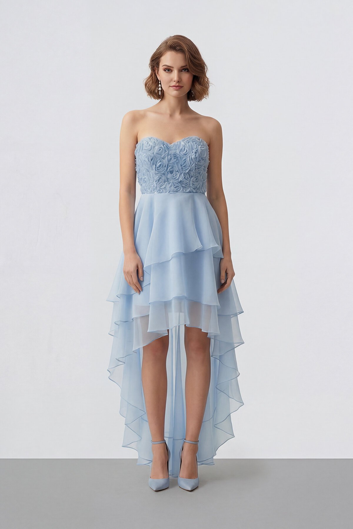 Gül Dokulu Kat Kat Şifon Abiye - 2031