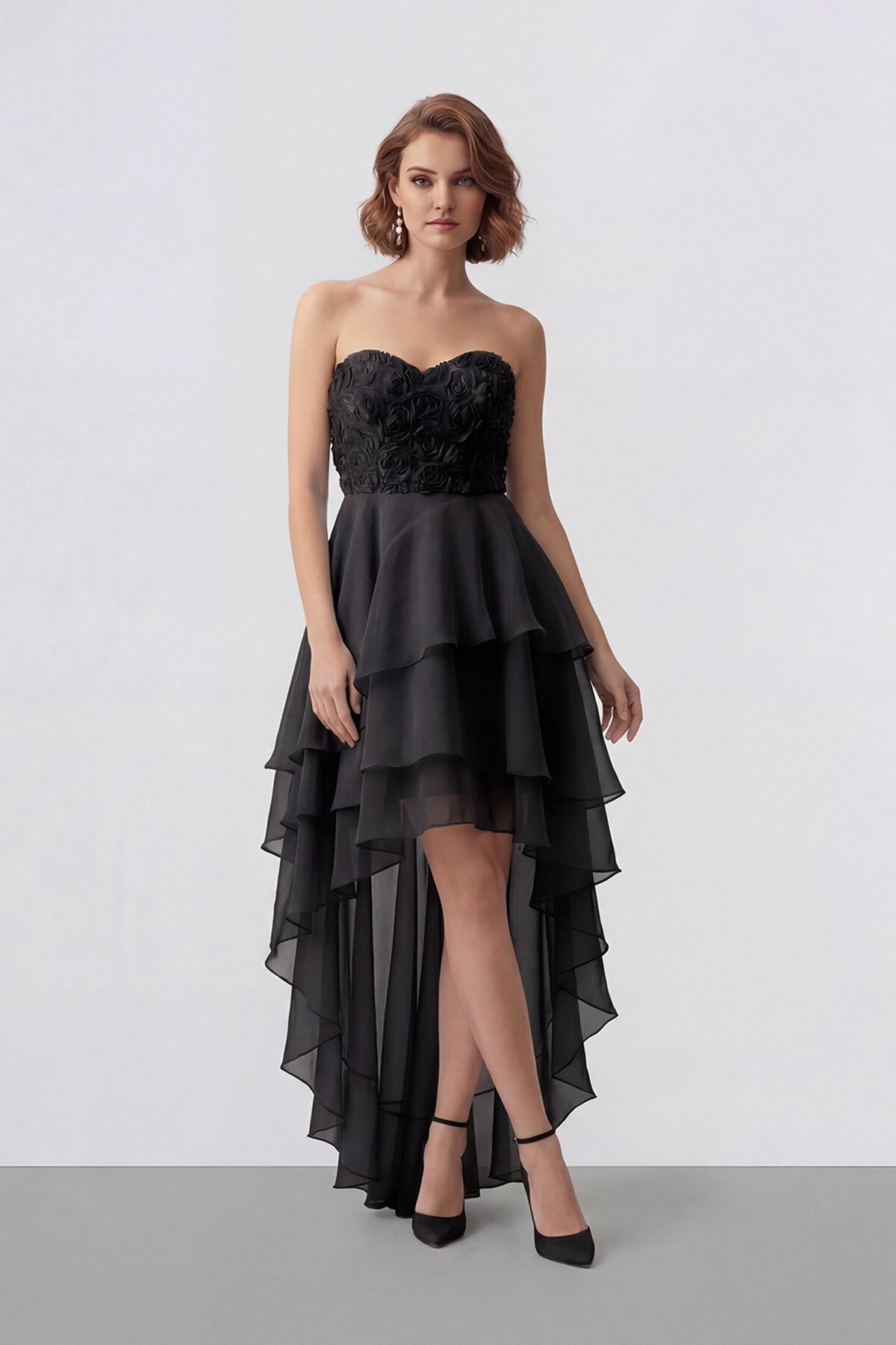 Gül Dokulu Kat Kat Şifon Abiye - 2031