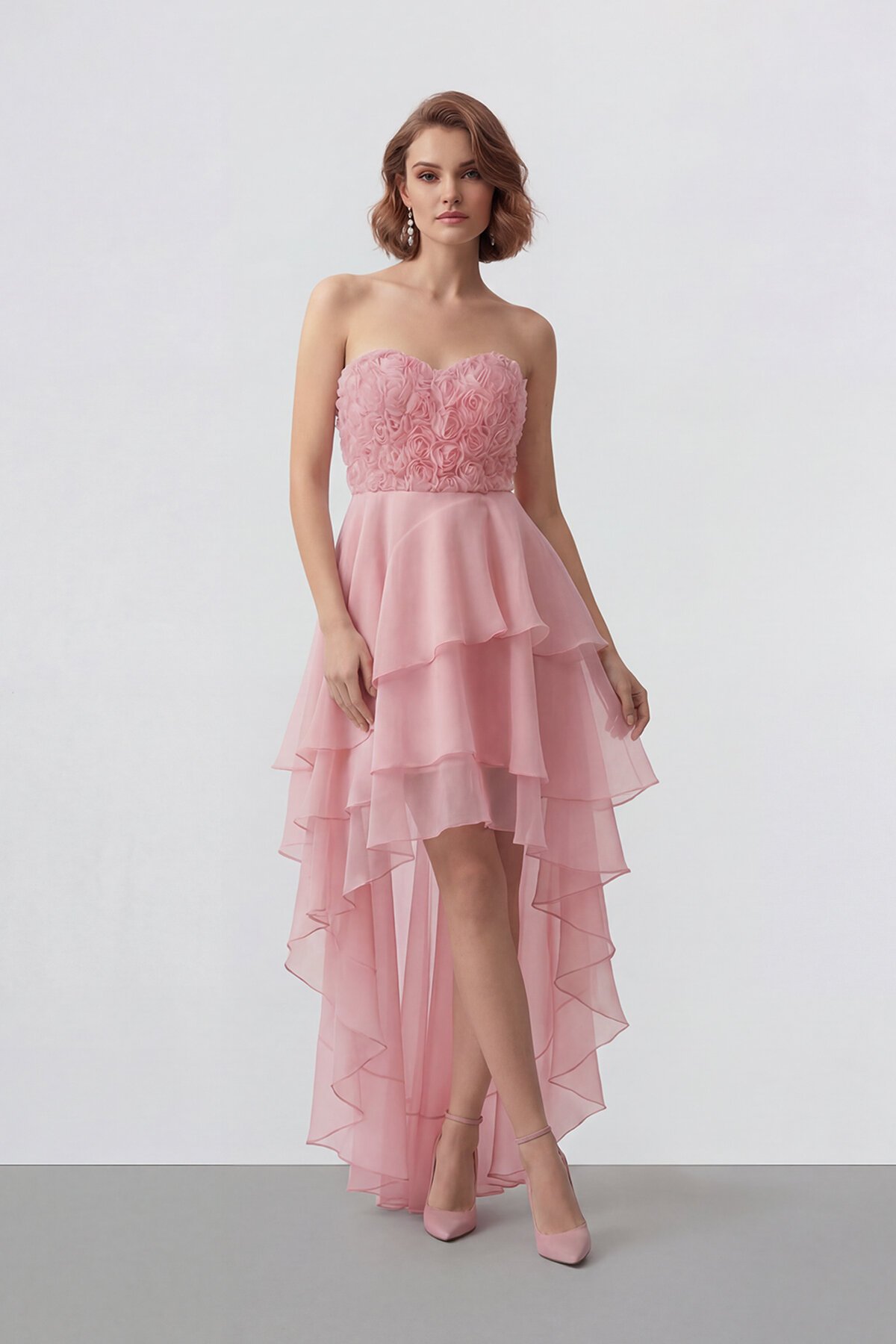 Gül Dokulu Kat Kat Şifon Abiye - 2031