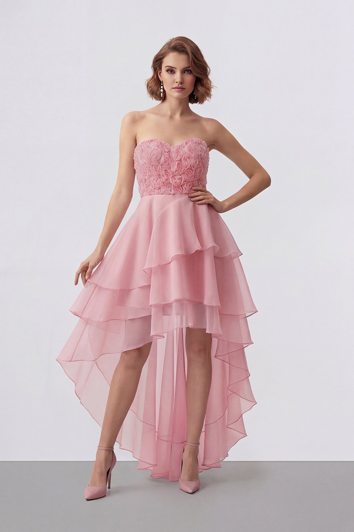 Gül Dokulu Kat Kat Şifon Abiye - 2031