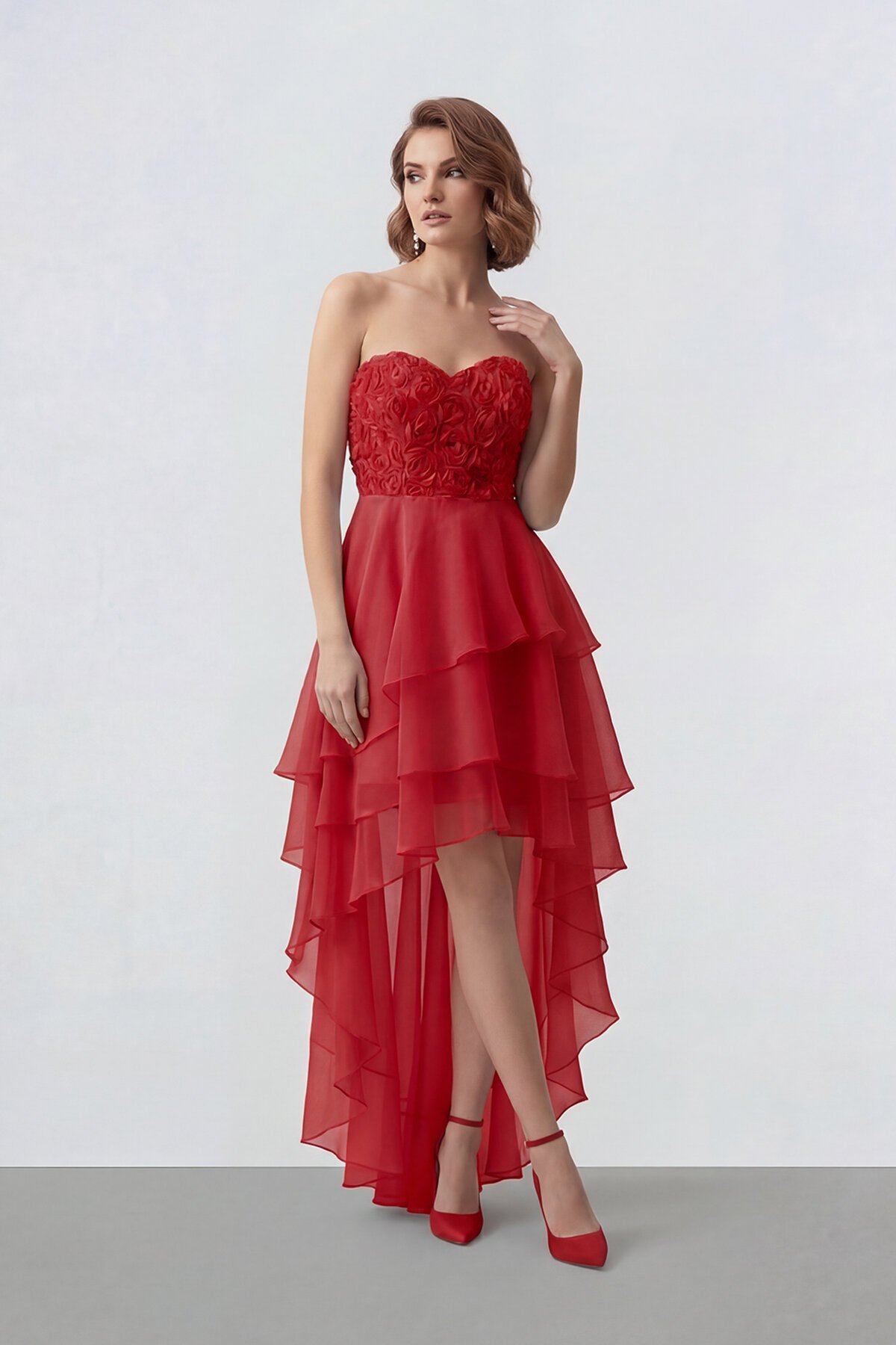 Gül Dokulu Kat Kat Şifon Abiye - 2031