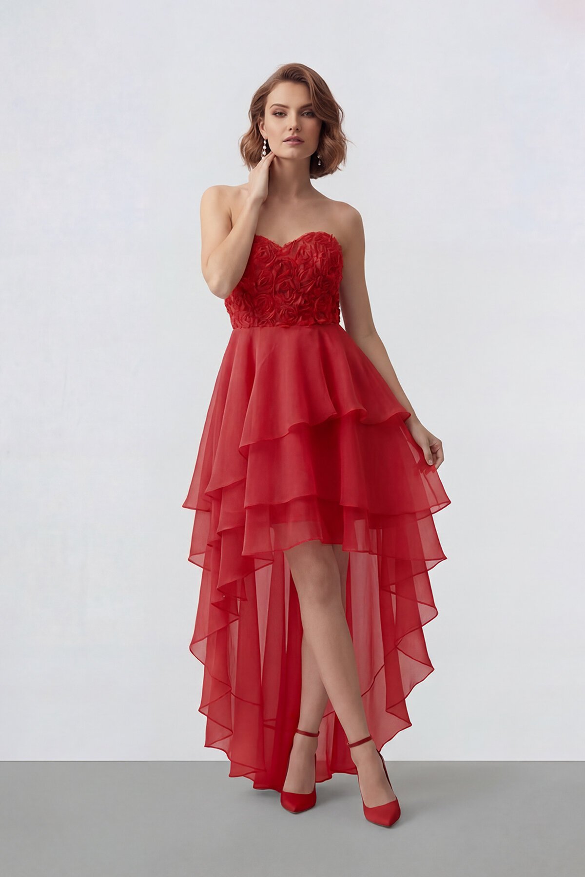 Gül Dokulu Kat Kat Şifon Abiye - 2031