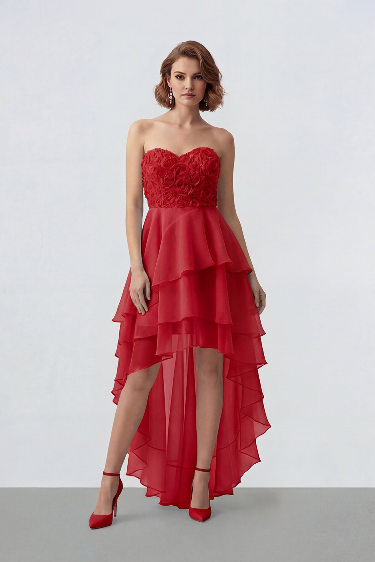 Gül Dokulu Kat Kat Şifon Abiye - 2031