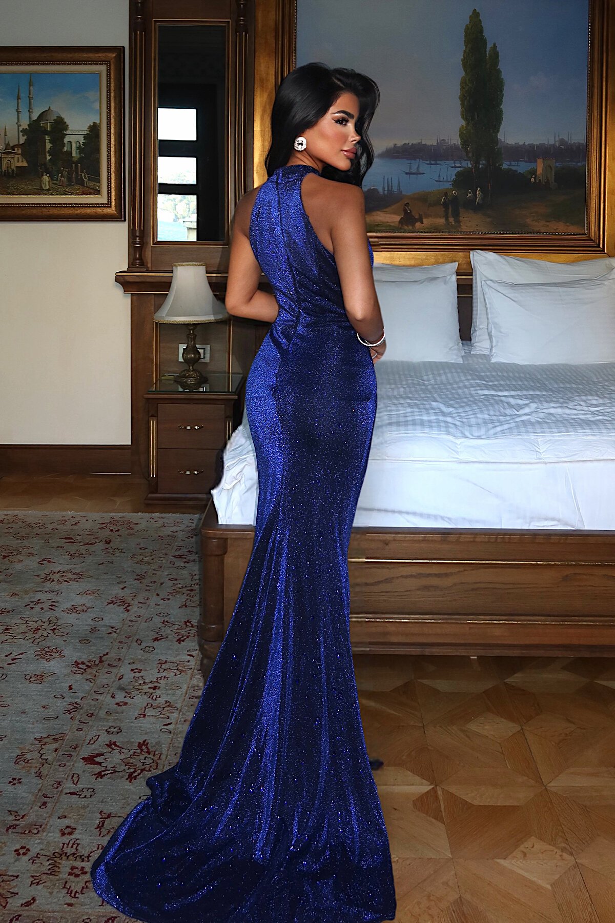 Halter Yaka Simli Elbise - 1744