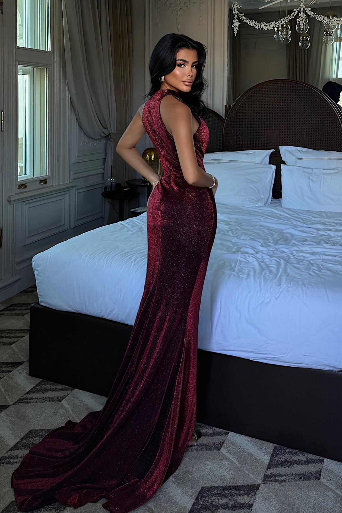 Halter Yaka Simli Elbise - 1744