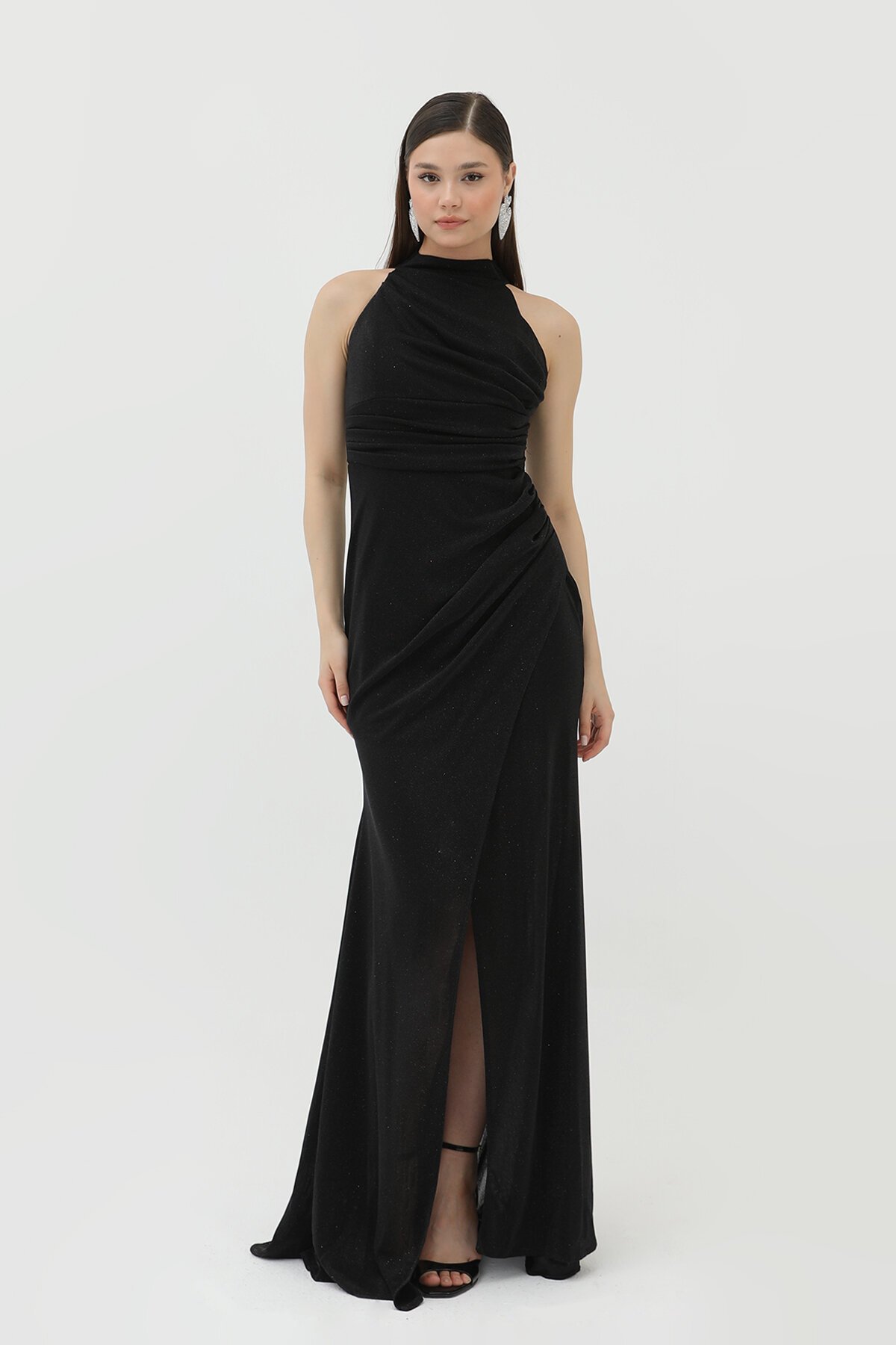 Halter Yaka Simli Elbise - 1744