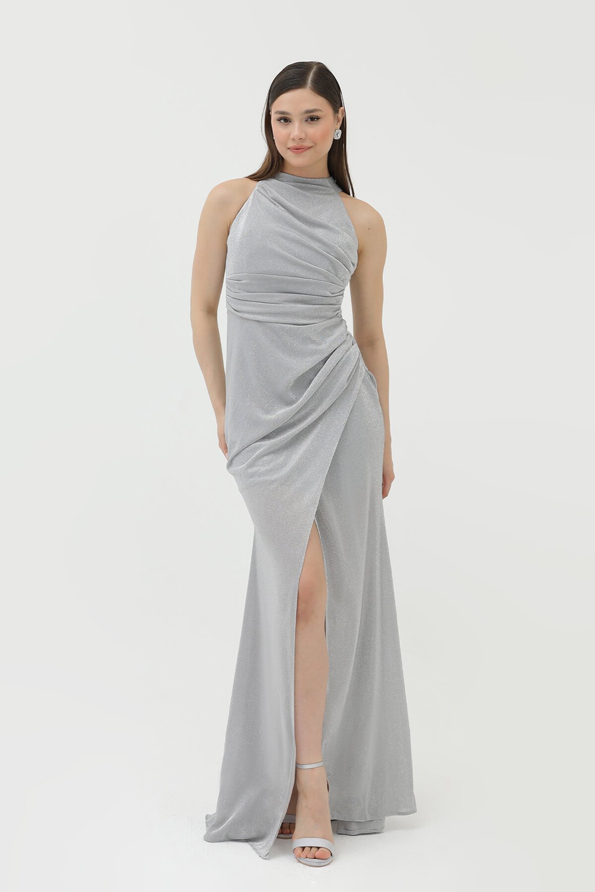 Halter Yaka Simli Elbise - 1744