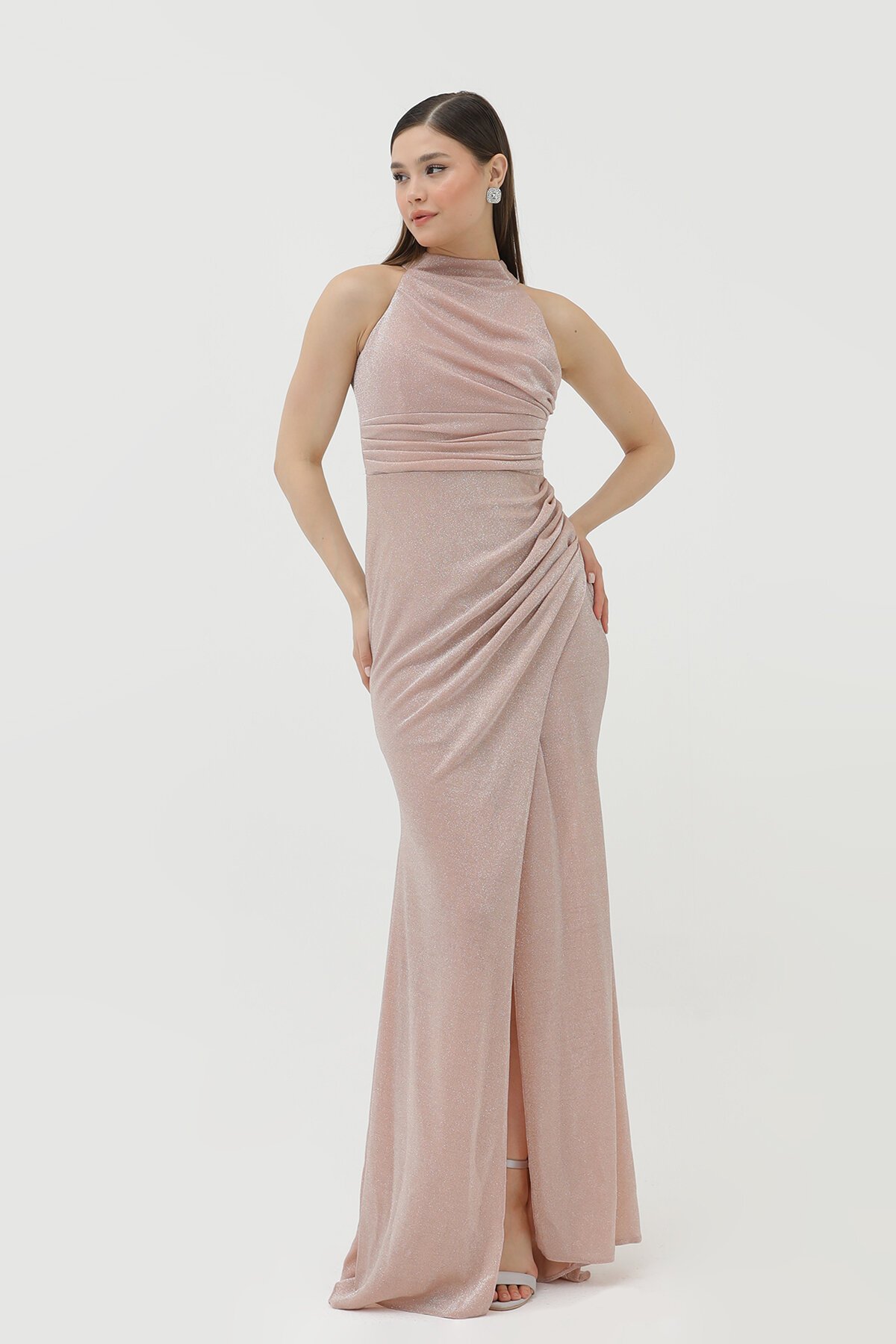 Halter Yaka Simli Elbise - 1744