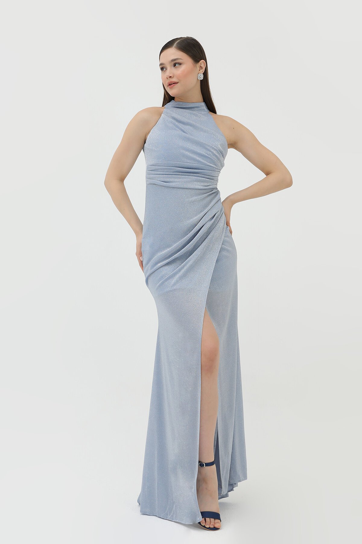 Halter Yaka Simli Elbise - 1744