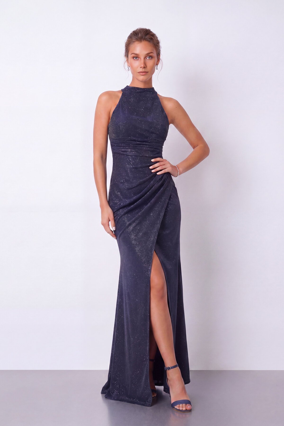 Halter Yaka Simli Elbise - 1744