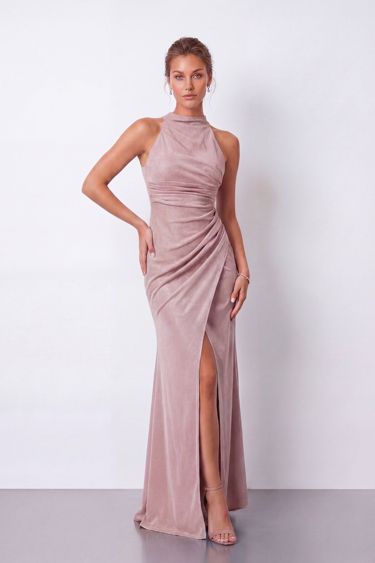 Halter Yaka Simli Elbise - 1744