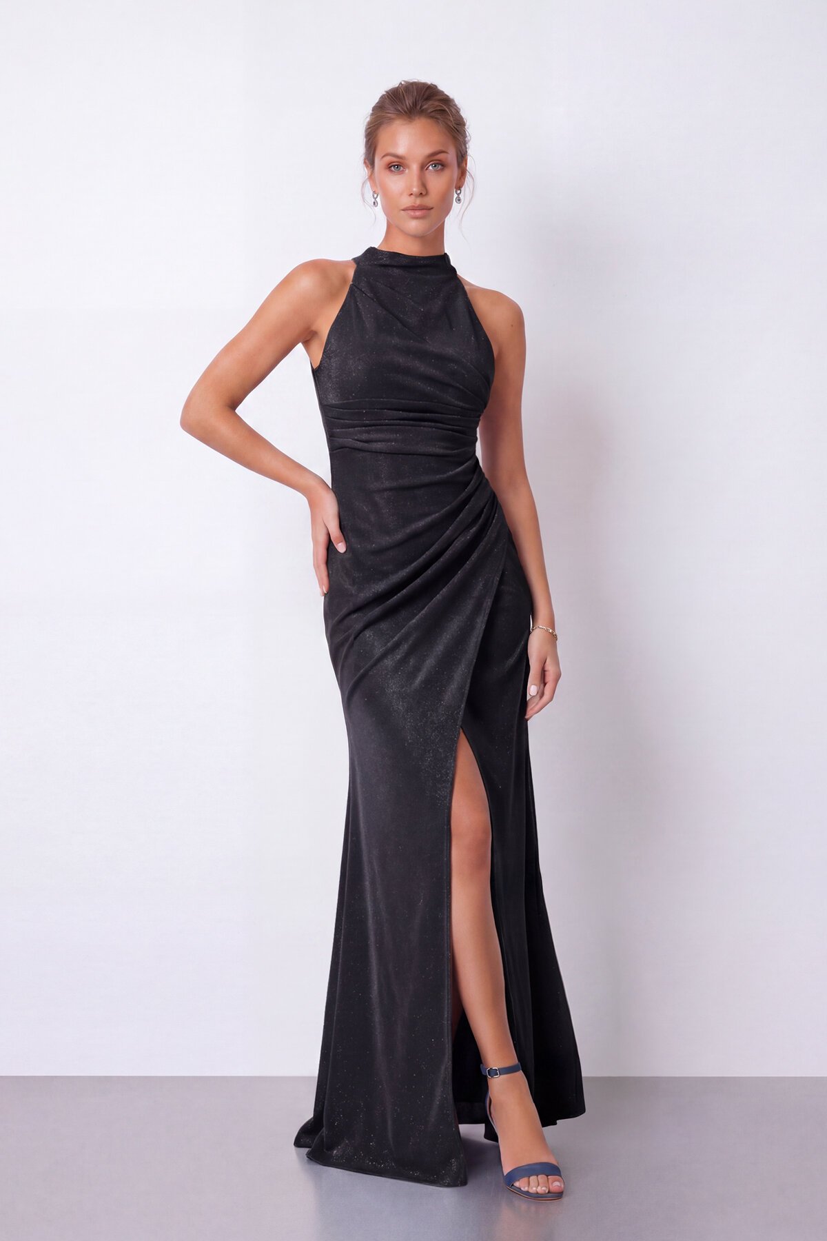 Halter Yaka Simli Elbise - 1744