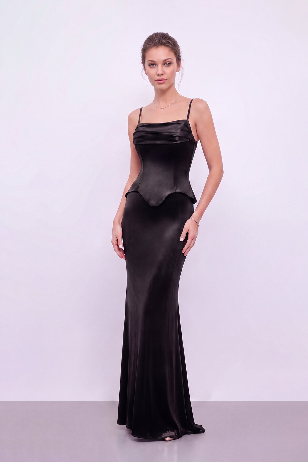 İnce Askılı Degaje Yaka Korseli Abiye - 2189